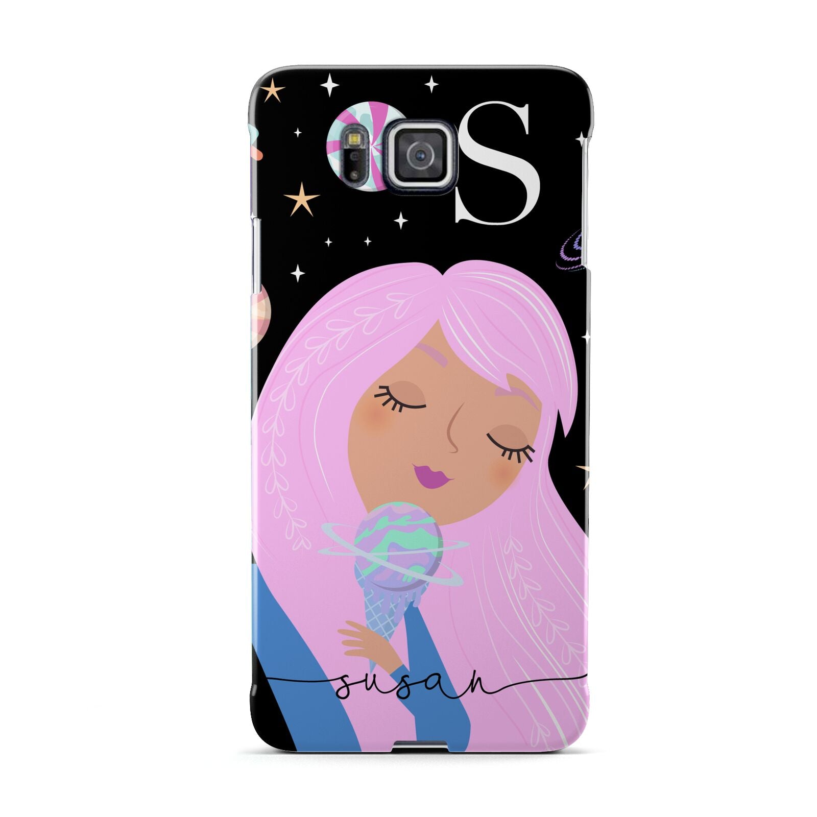 Pink Space Lady Personalised Samsung Galaxy Alpha Case