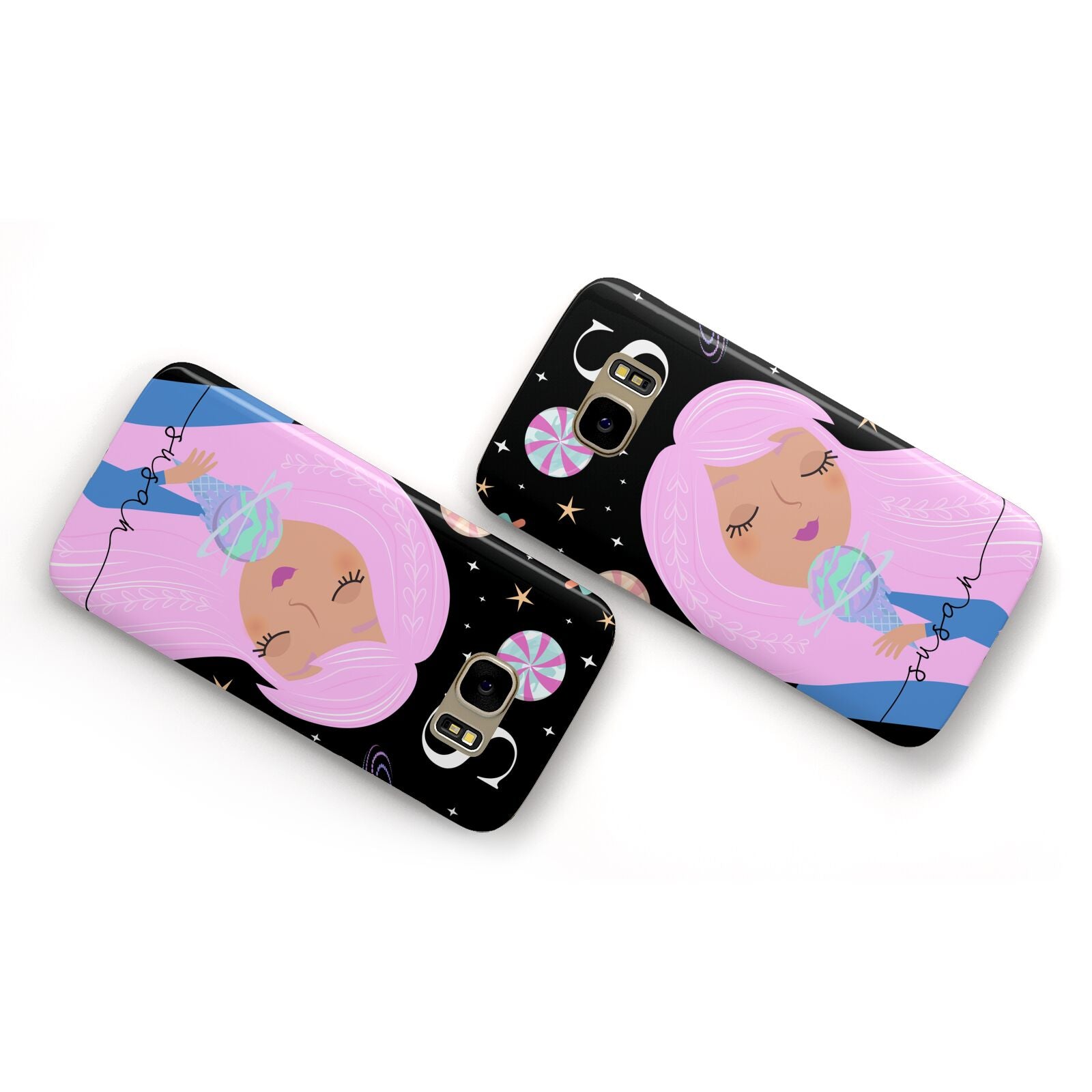 Pink Space Lady Personalised Samsung Galaxy Case Flat Overview