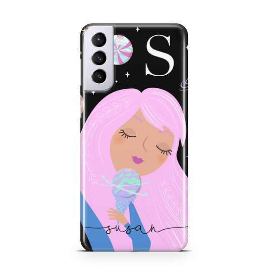 Pink Space Lady Personalised Samsung S21 Plus Phone Case