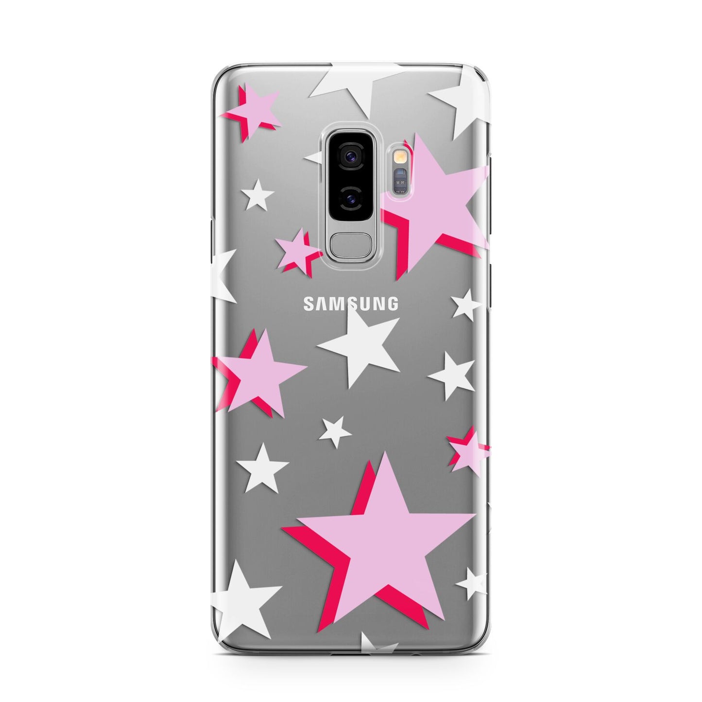 Pink Star Samsung Galaxy S9 Plus Case on Silver phone