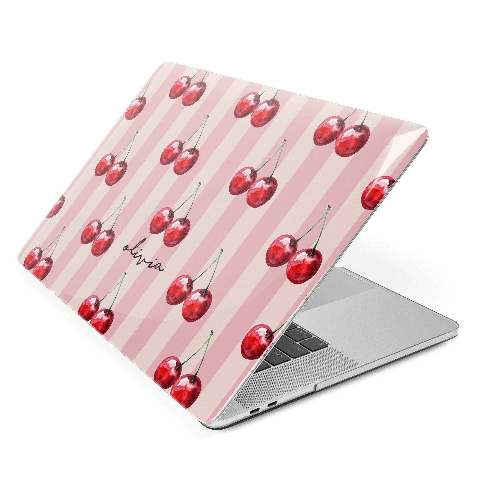 Pink Stripes with Cherries and Text Macbook Case Dyefor