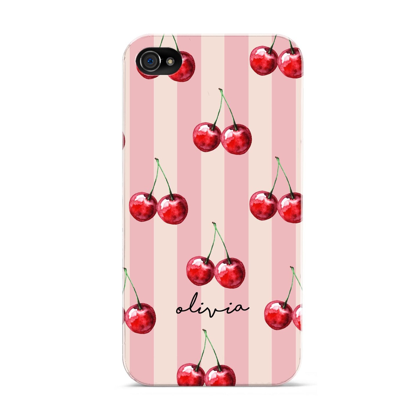 Pink Stripes with Cherries and Text Apple iPhone 4s Case