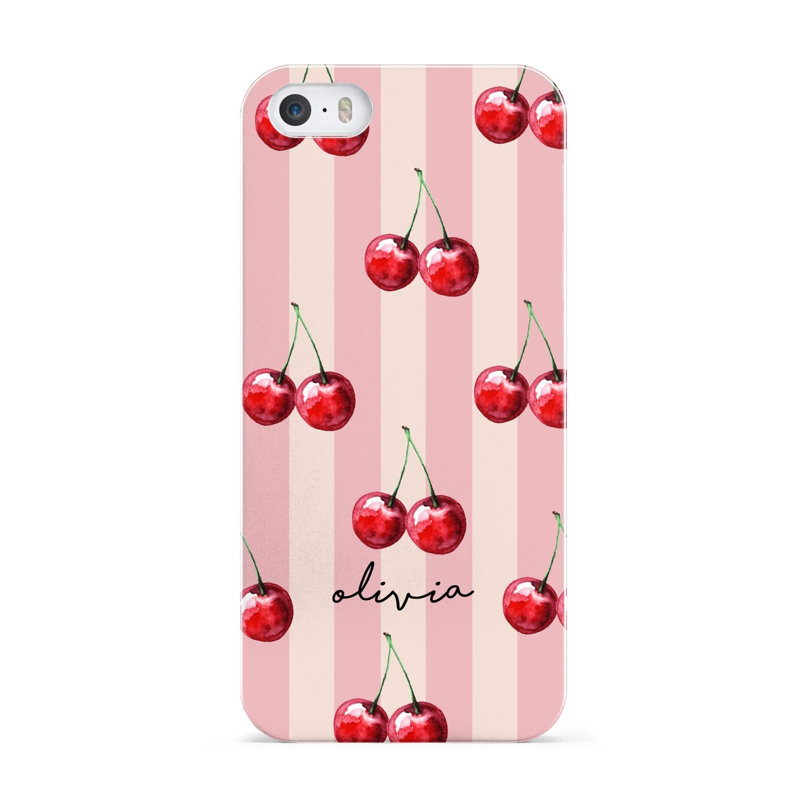 Pink Stripes with Cherries and Text Apple iPhone 5 Case