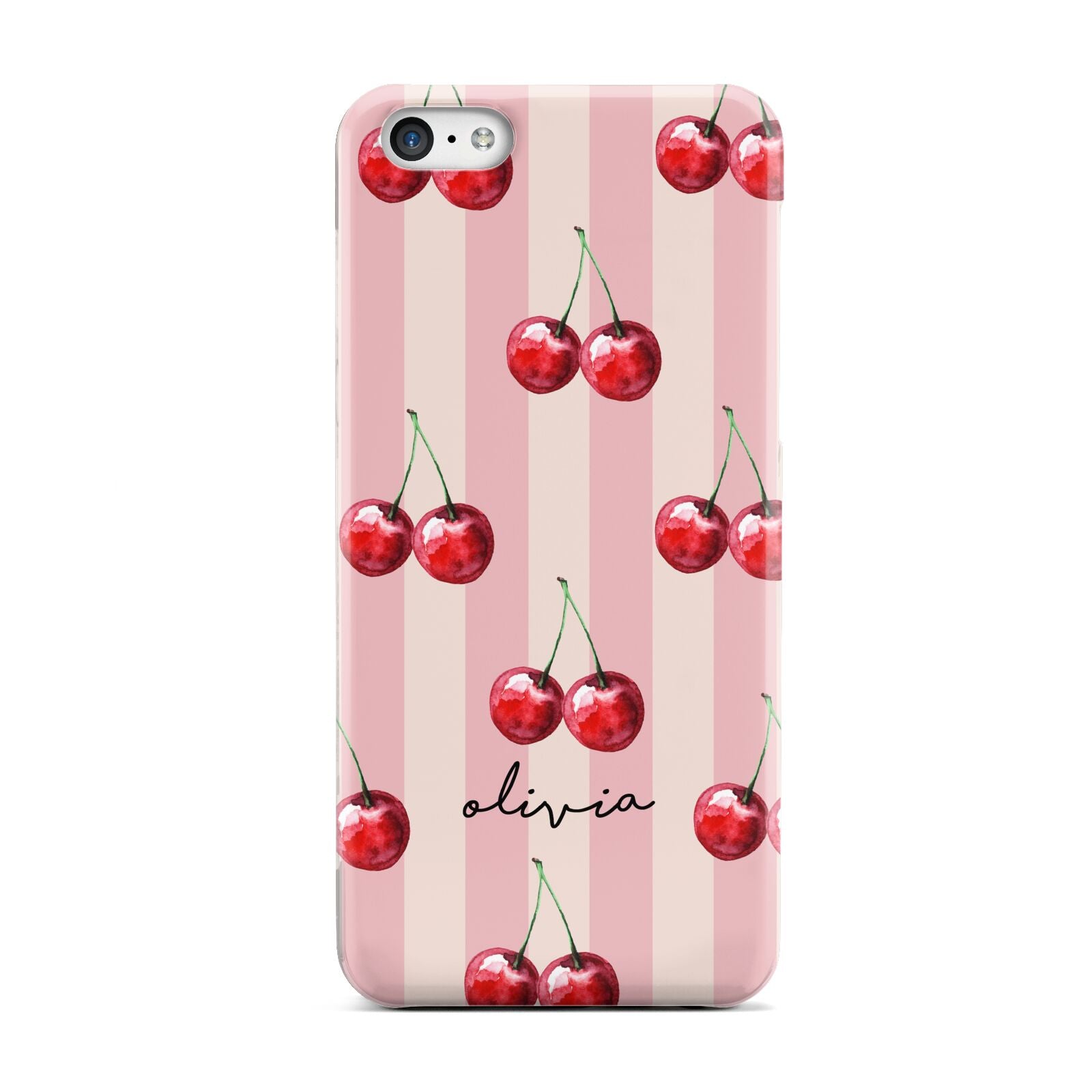 Pink Stripes with Cherries and Text Apple iPhone 5c Case