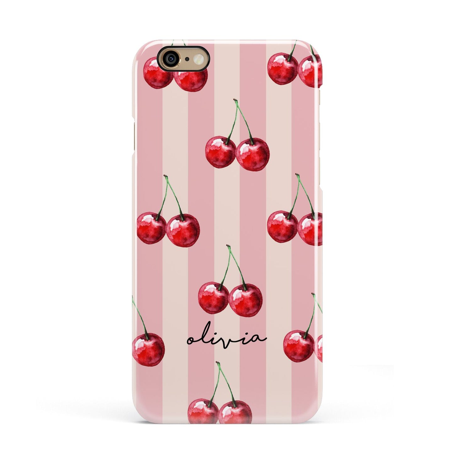 Pink Stripes with Cherries and Text Apple iPhone 6 3D Snap Case