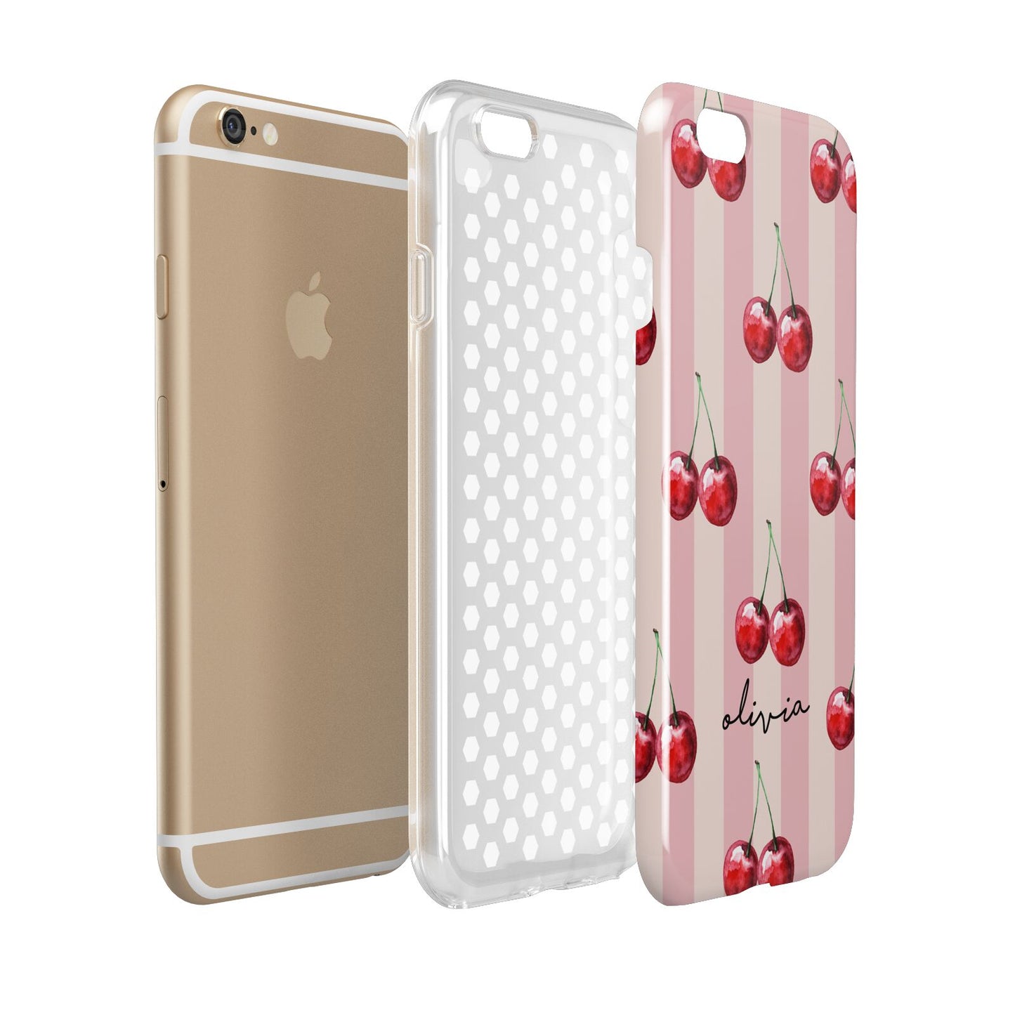 Pink Stripes with Cherries and Text Apple iPhone 6 3D Tough Case Expanded view