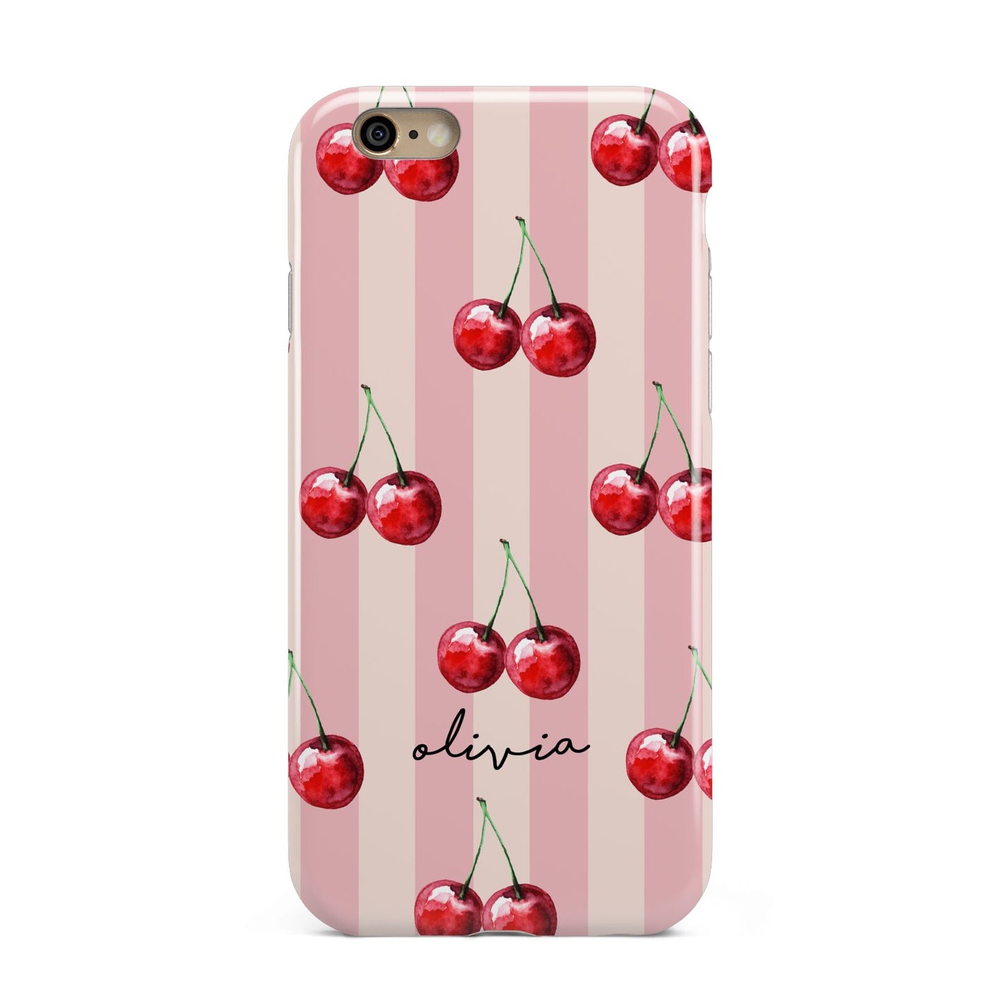 Pink Stripes with Cherries and Text Apple iPhone 6 3D Tough Case