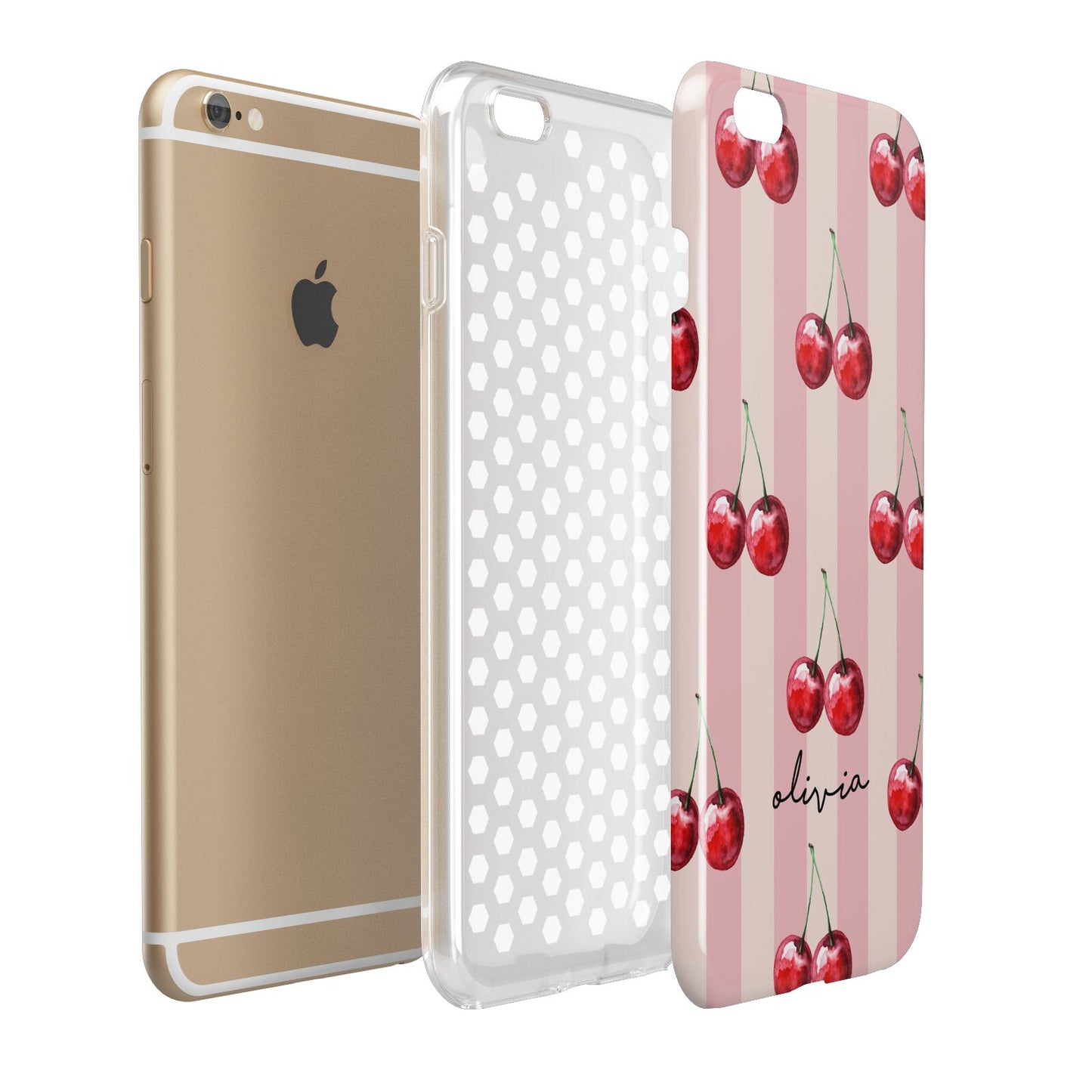 Pink Stripes with Cherries and Text Apple iPhone 6 Plus 3D Tough Case Expand Detail Image