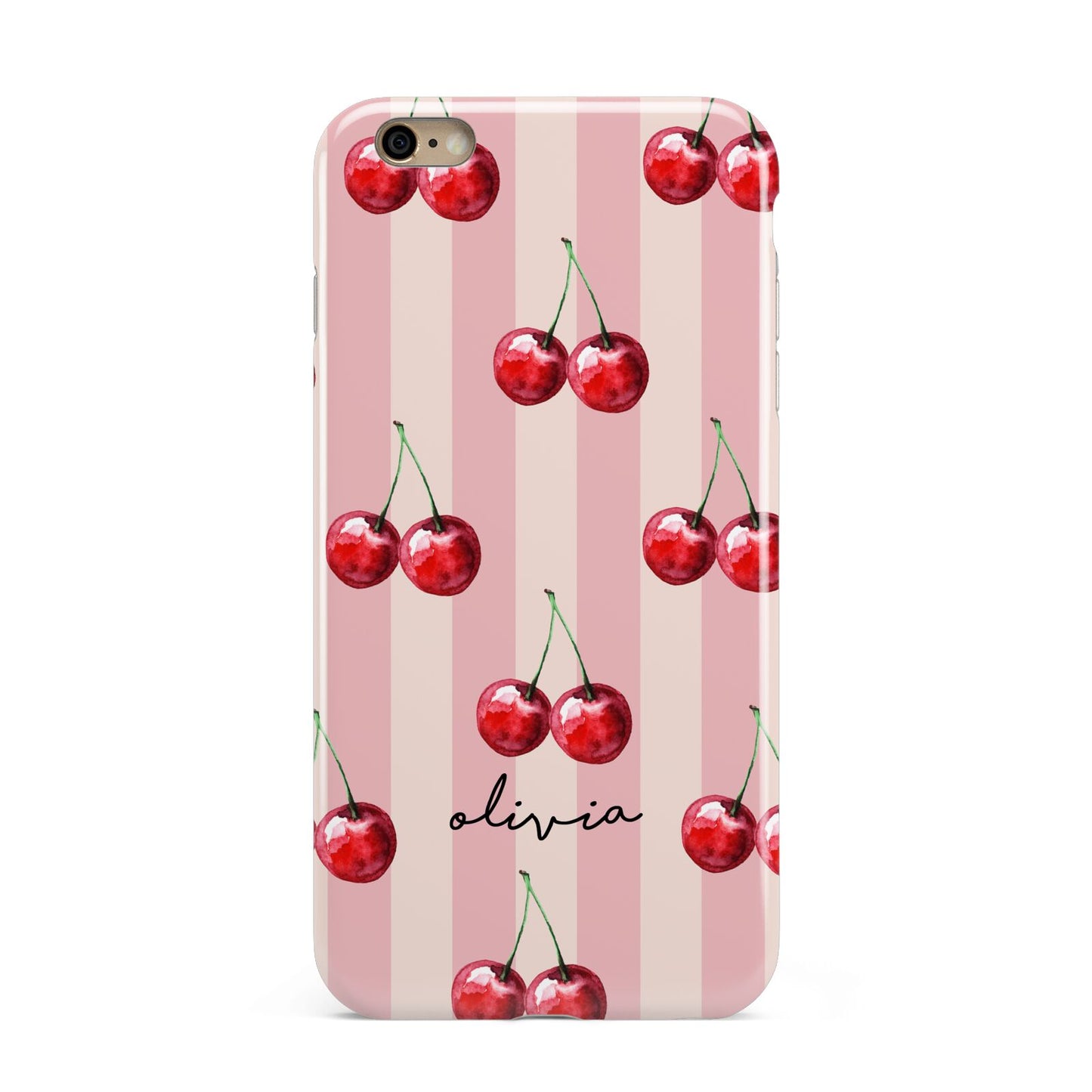 Pink Stripes with Cherries and Text Apple iPhone 6 Plus 3D Tough Case