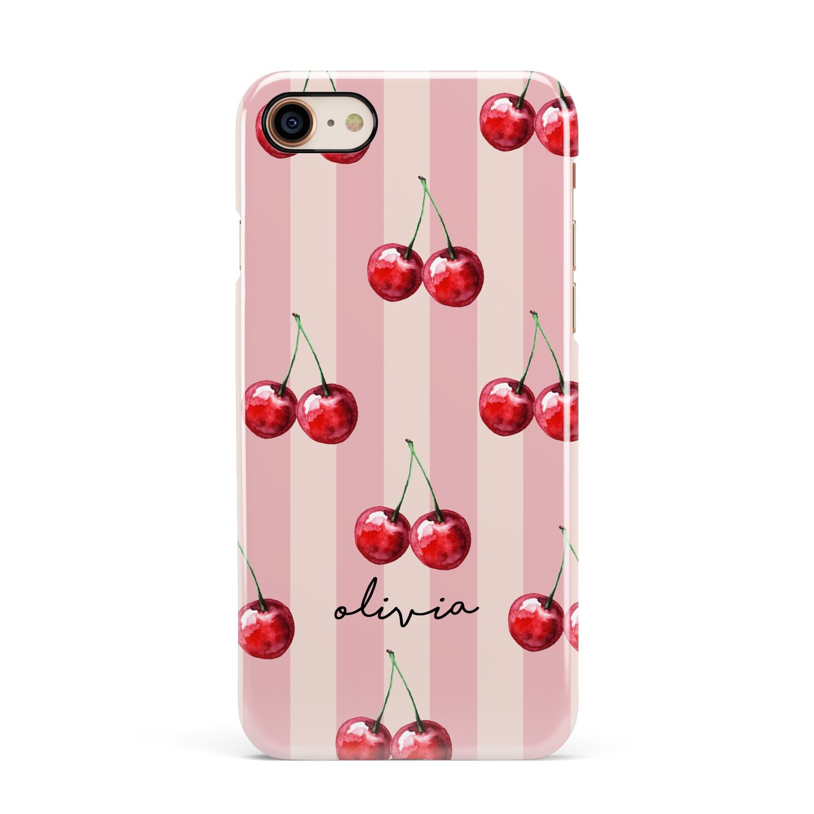 Pink Stripes with Cherries and Text Apple iPhone 7 8 3D Snap Case