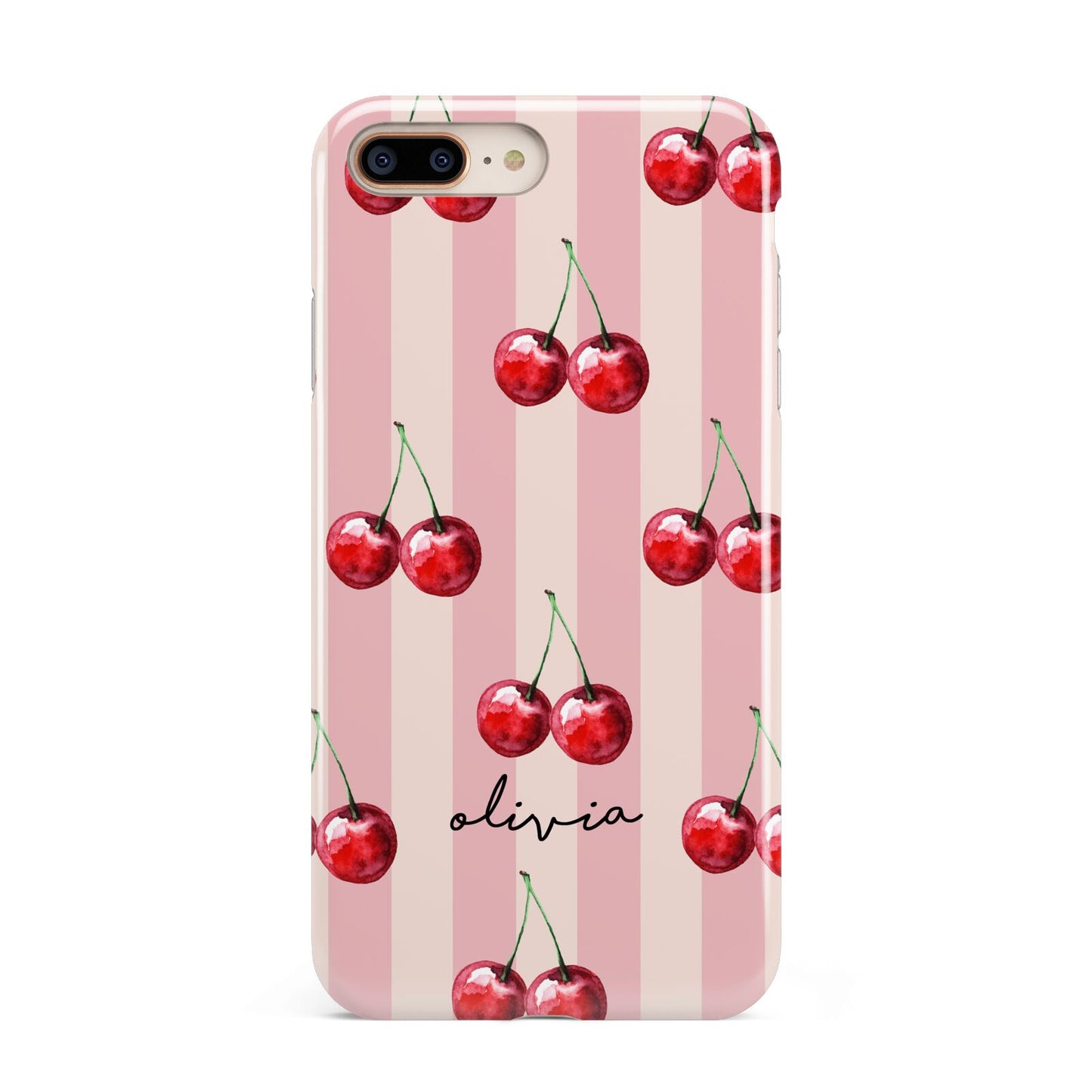 Pink Stripes with Cherries and Text Apple iPhone 7 8 Plus 3D Tough Case