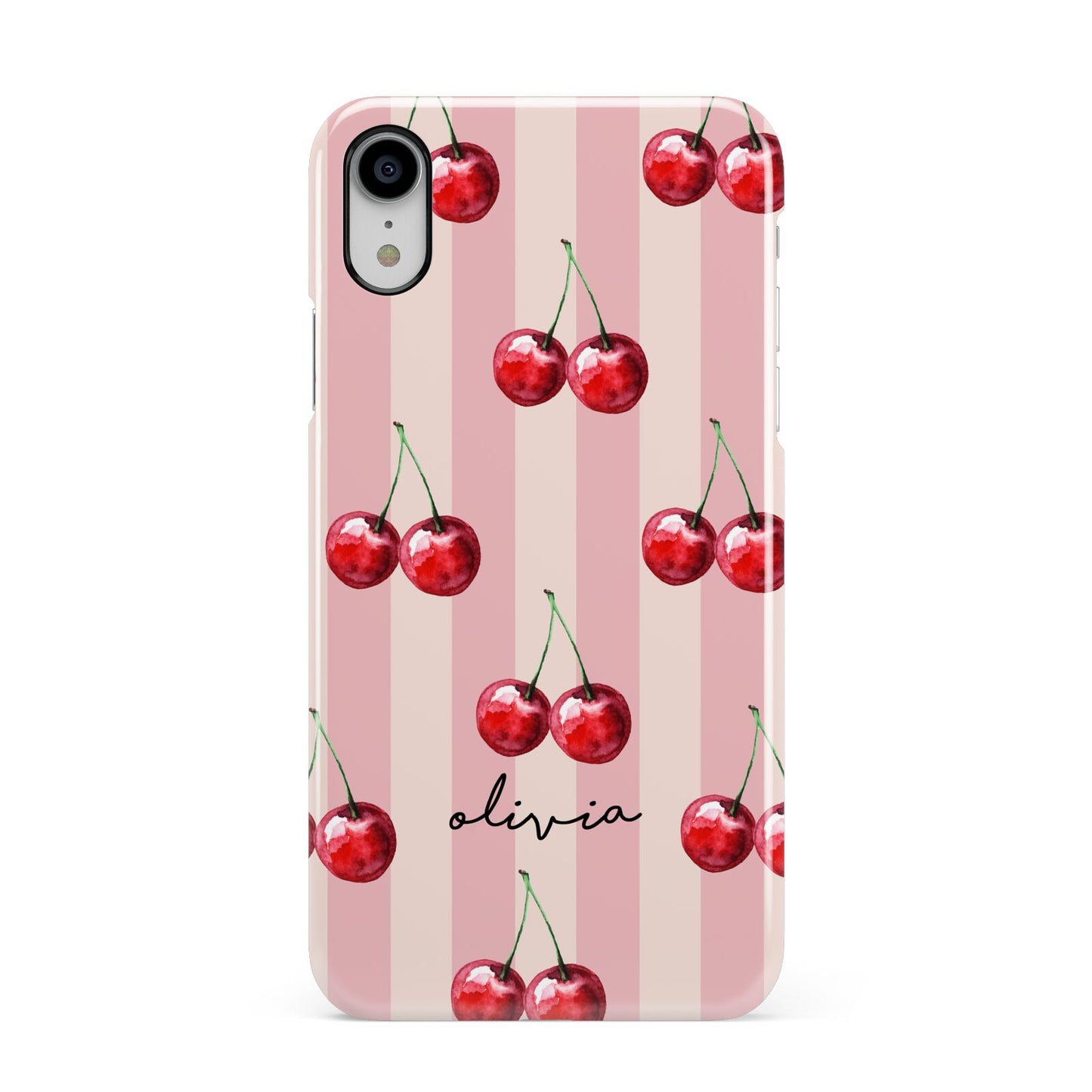 Pink Stripes with Cherries and Text Apple iPhone XR White 3D Snap Case