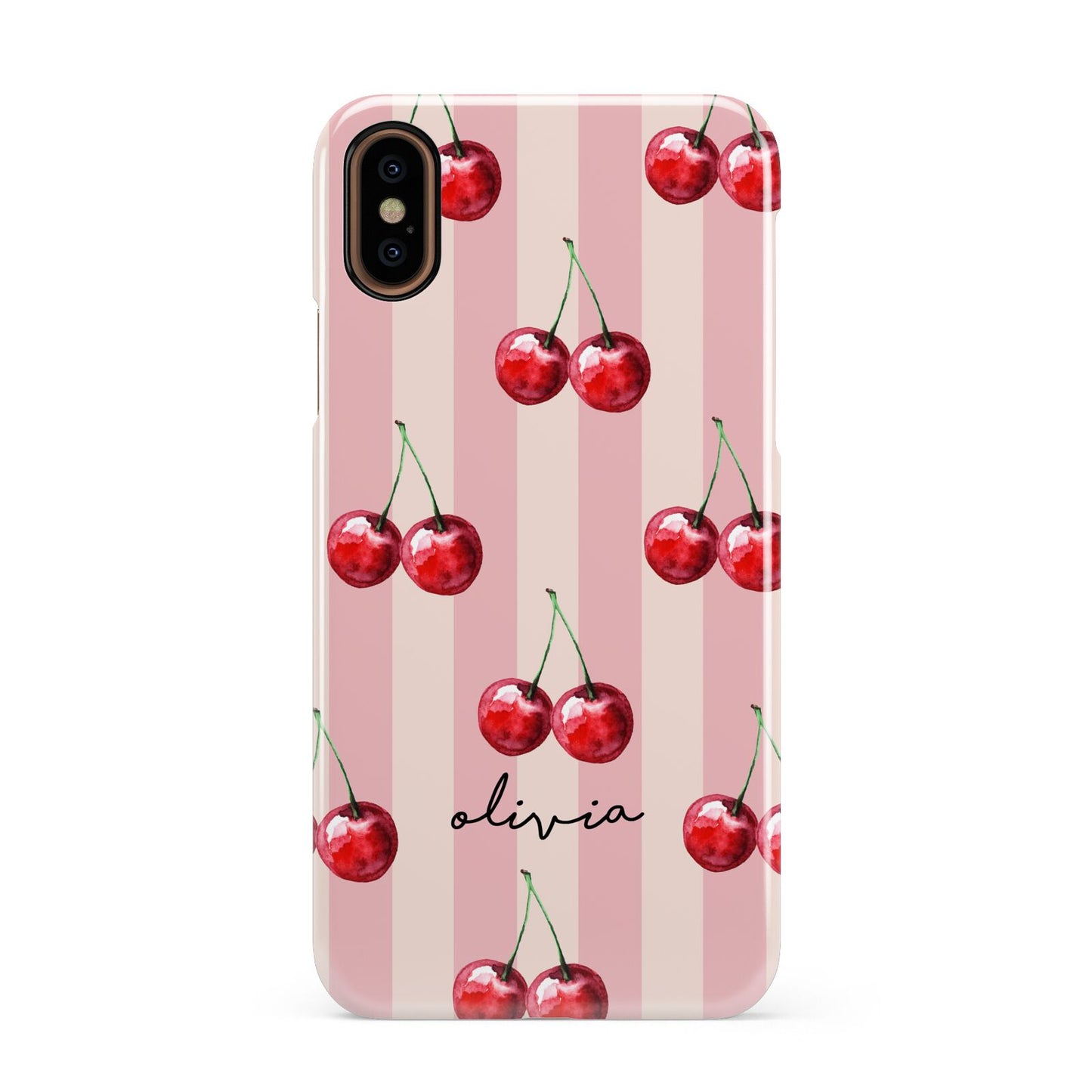 Pink Stripes with Cherries and Text Apple iPhone XS 3D Snap Case