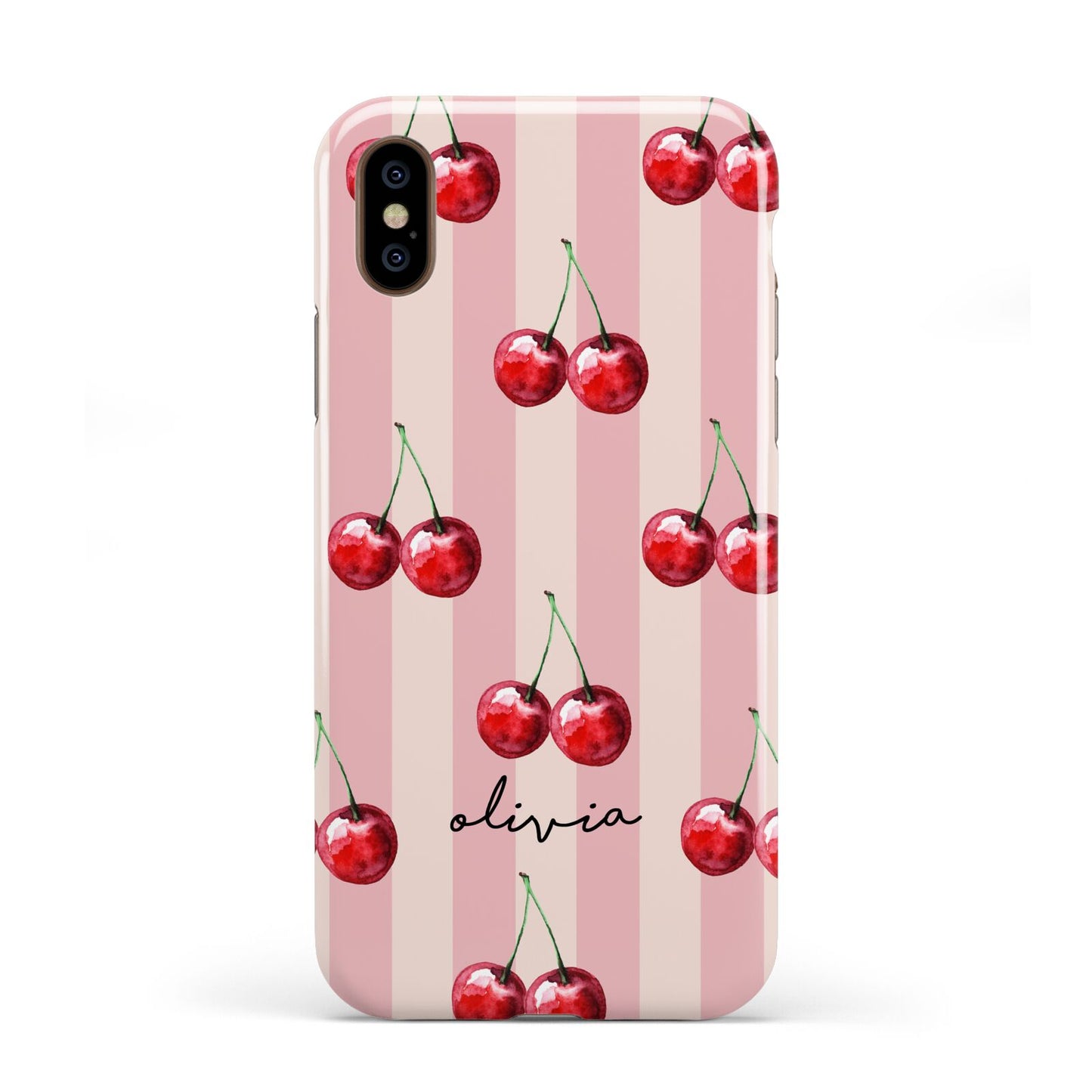 Pink Stripes with Cherries and Text Apple iPhone XS 3D Tough