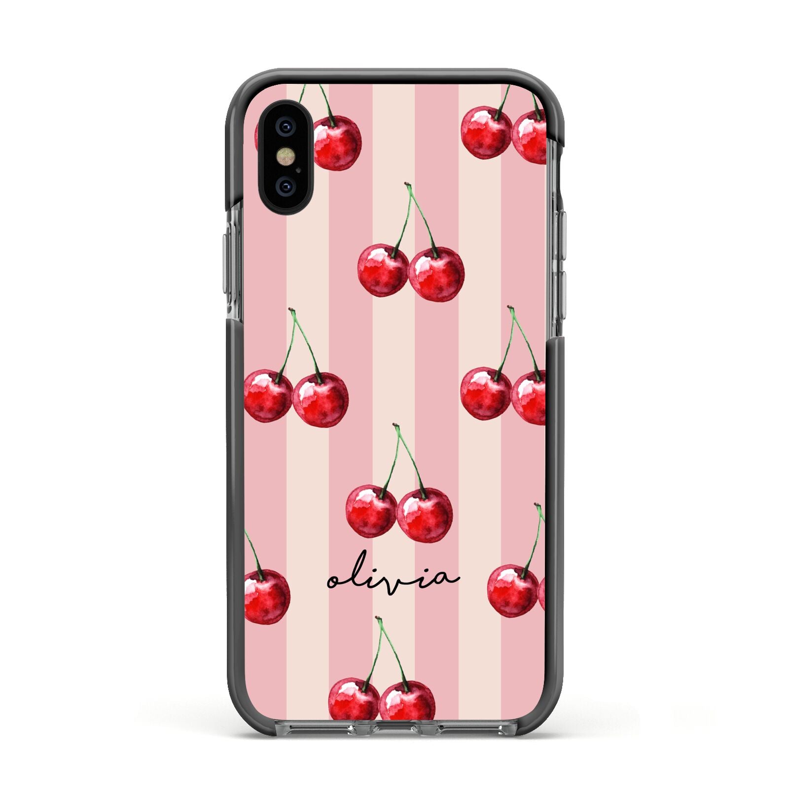 Pink Stripes with Cherries and Text iPhone Case Dyefor