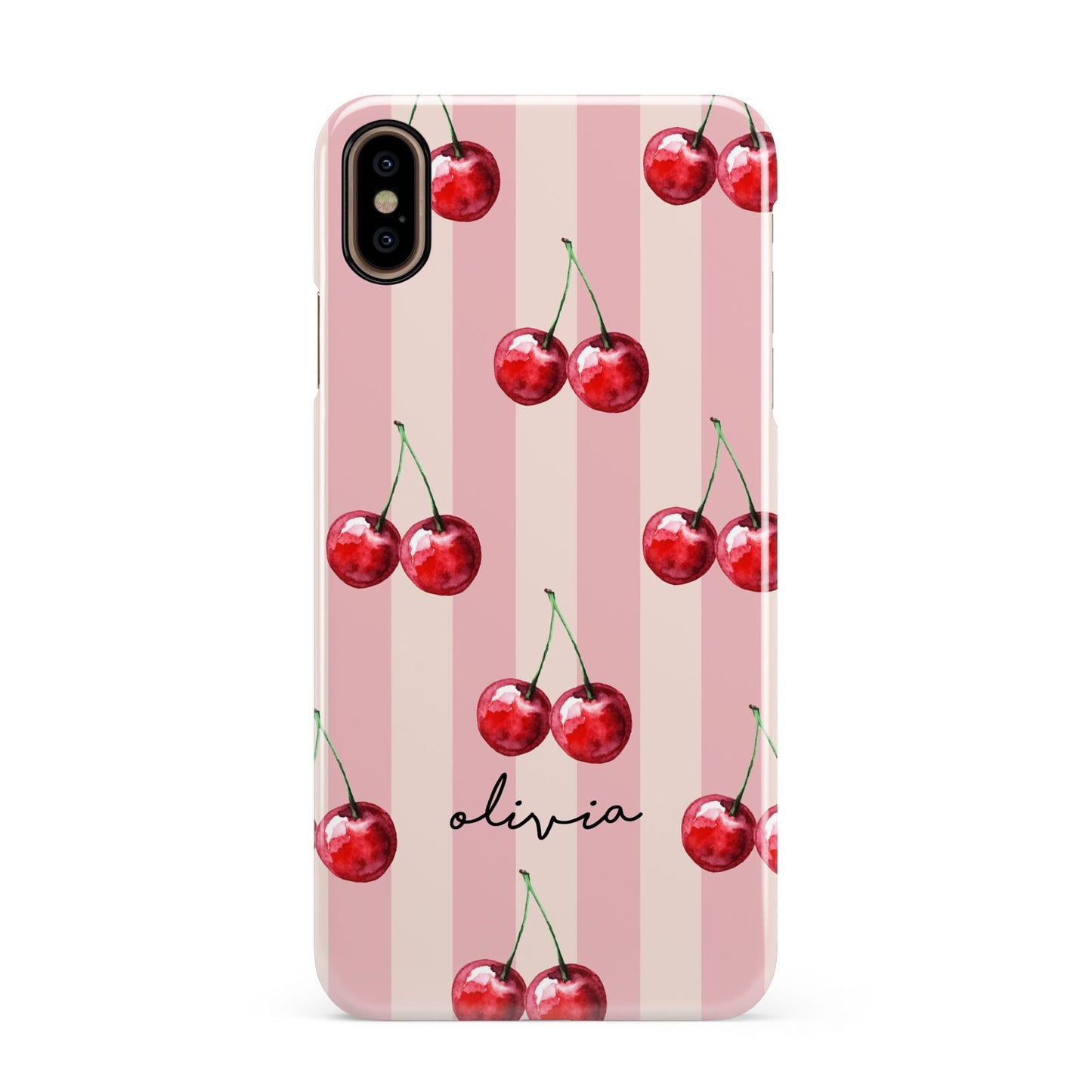 Pink Stripes with Cherries and Text Apple iPhone Xs Max 3D Snap Case