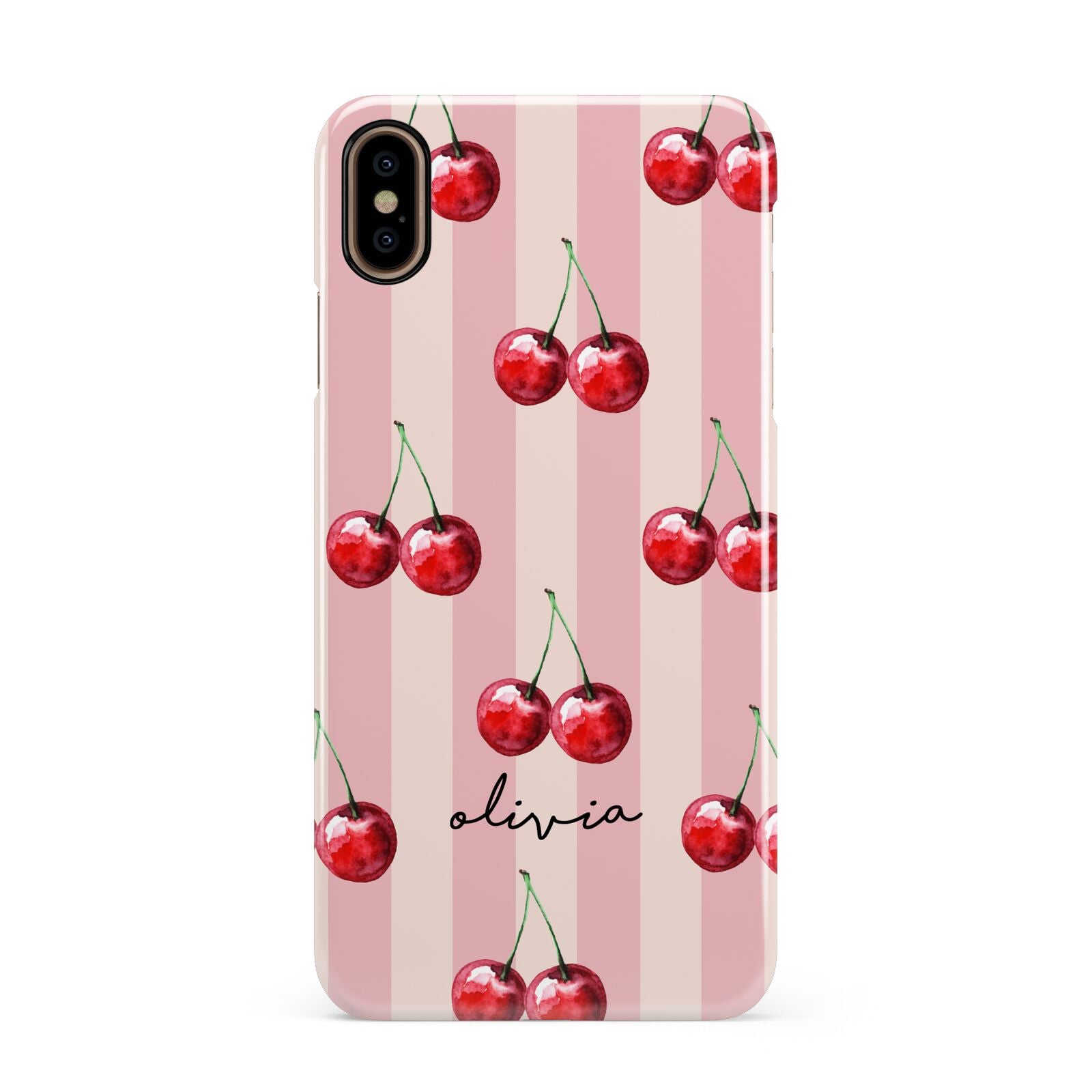 Pink Stripes with Cherries and Text Apple iPhone Xs Max 3D Snap Case