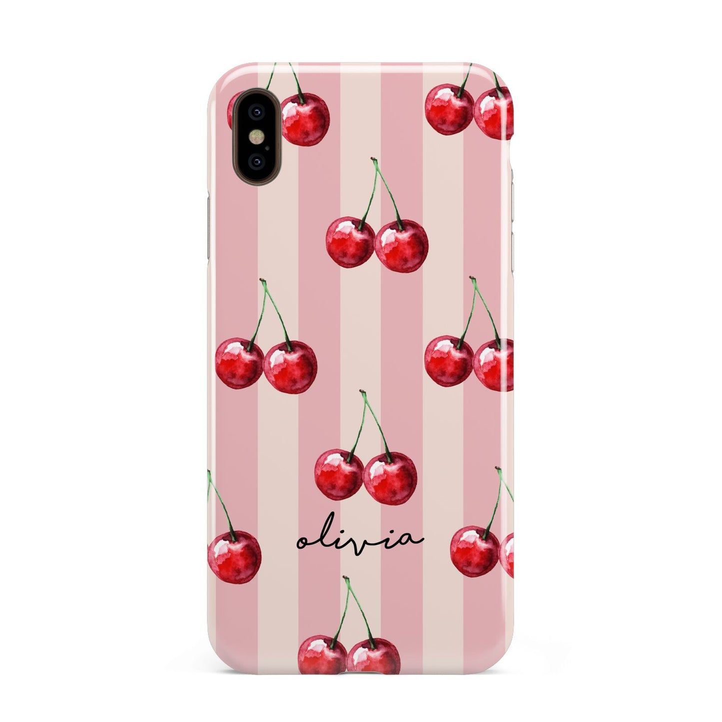 Pink Stripes with Cherries and Text Apple iPhone Xs Max 3D Tough Case