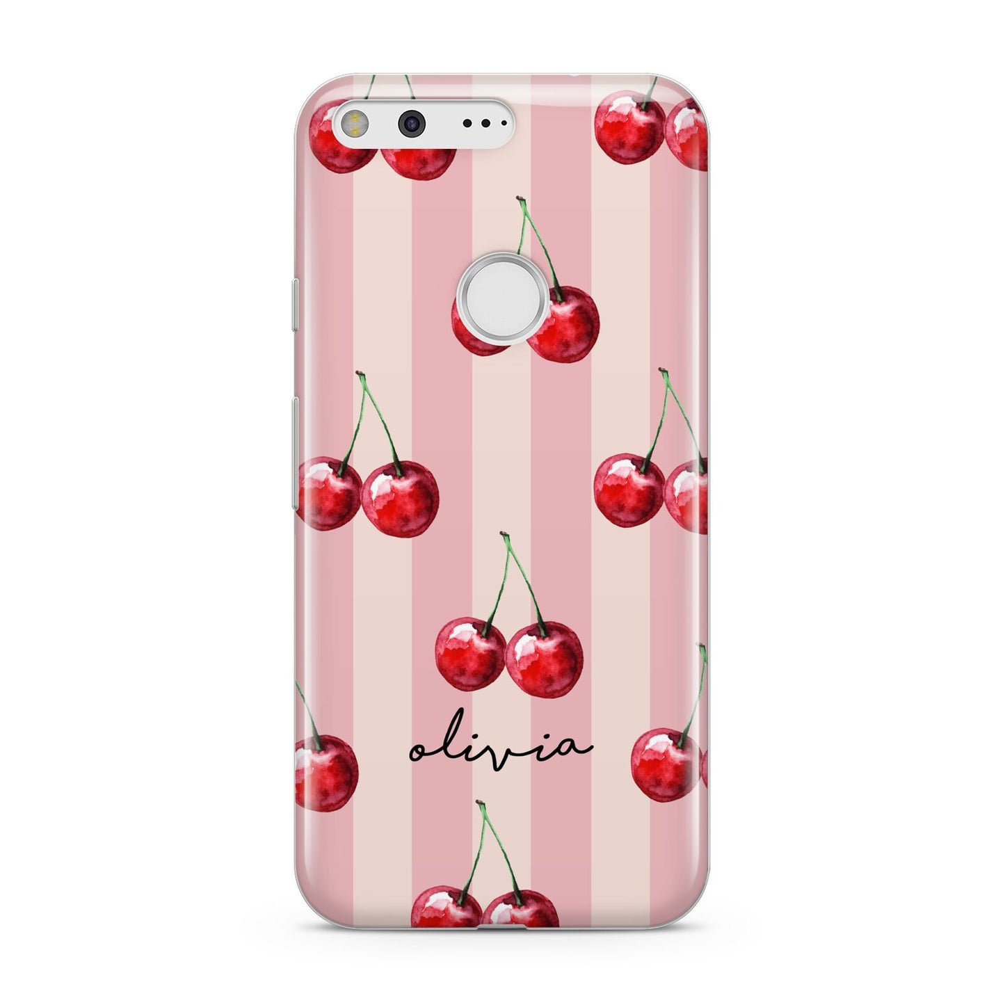 Pink Stripes with Cherries and Text Google Pixel Case