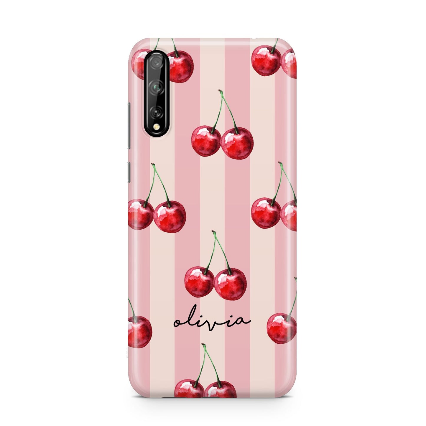 Pink Stripes with Cherries and Text Huawei Enjoy 10s Phone Case