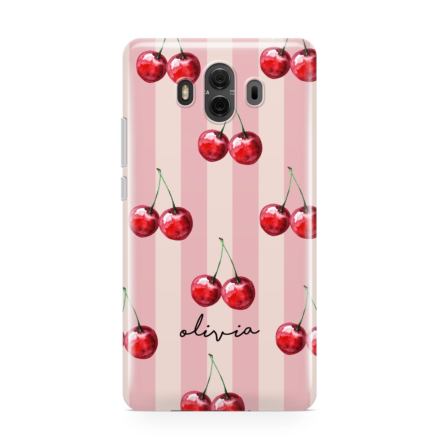 Pink Stripes with Cherries and Text Huawei Mate 10 Protective Phone Case