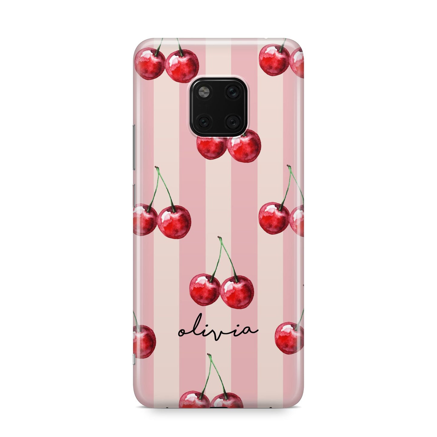 Pink Stripes with Cherries and Text Huawei Mate 20 Pro Phone Case