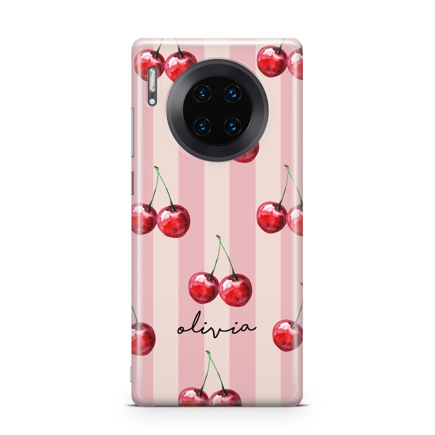 Pink Stripes with Cherries and Text Huawei Mate 30 Pro Phone Case