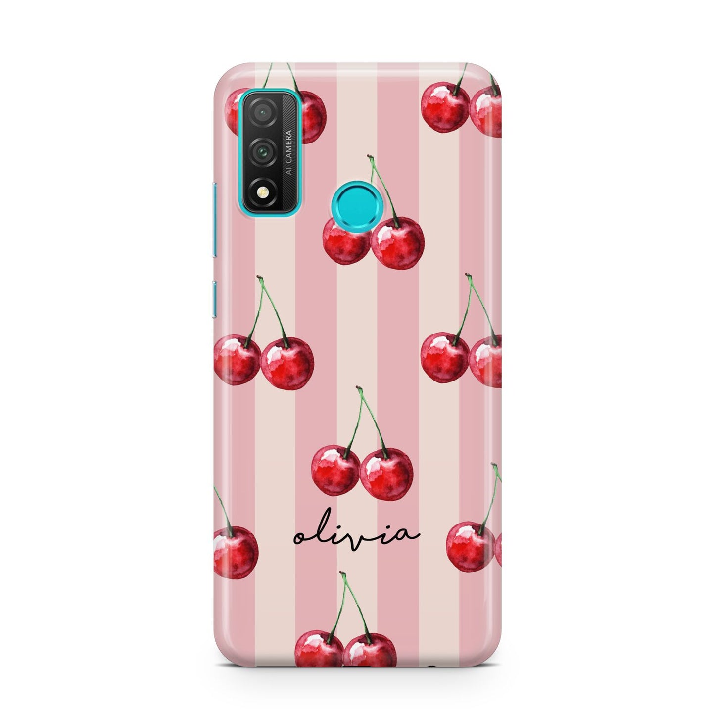 Pink Stripes with Cherries and Text Huawei P Smart 2020