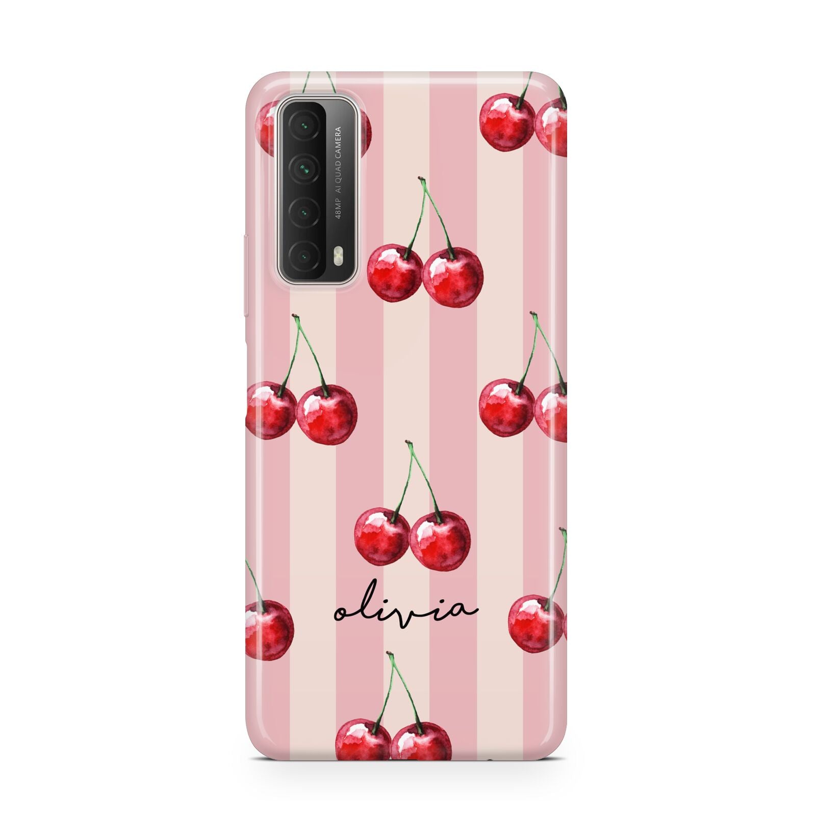 Pink Stripes with Cherries and Text Huawei P Smart 2021