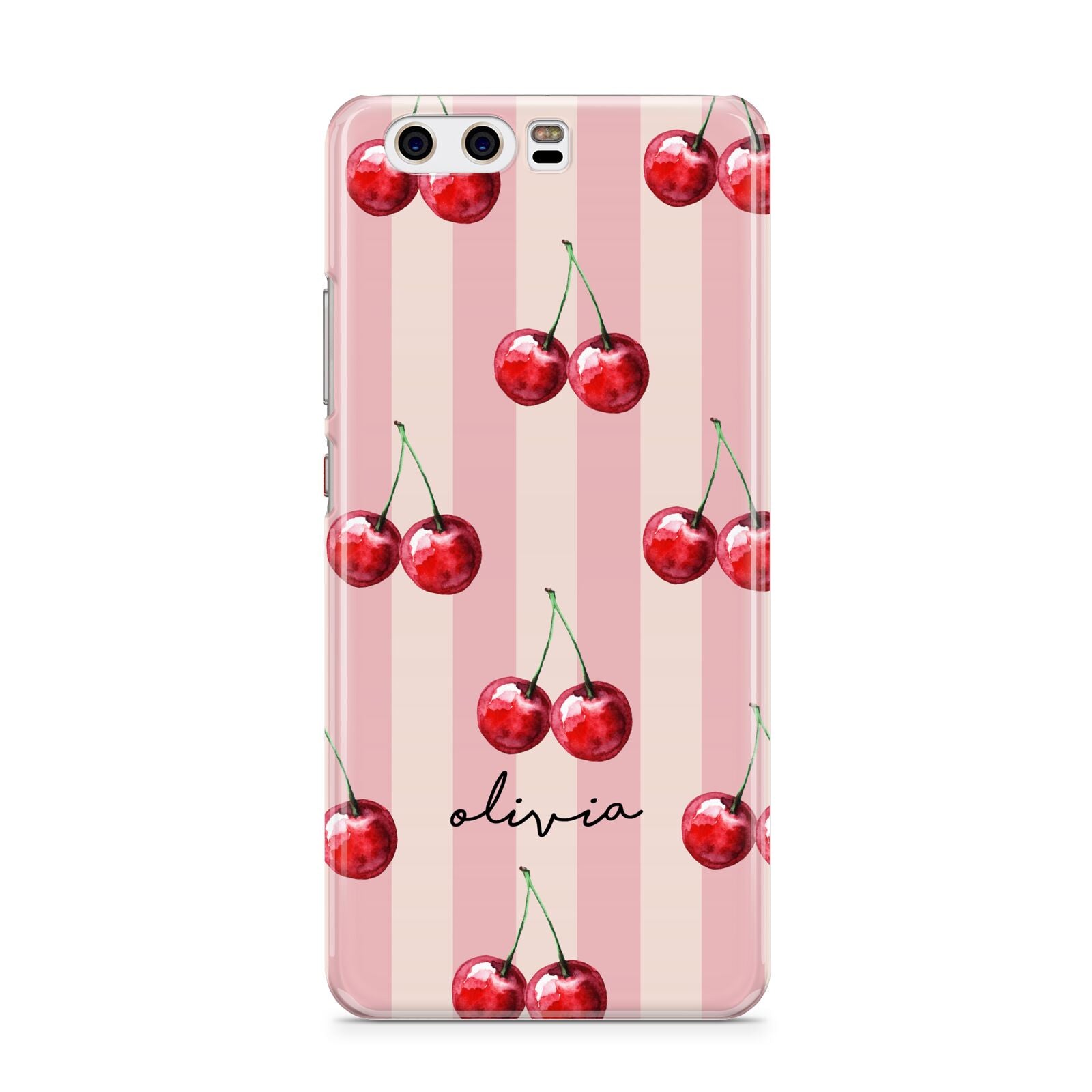 Pink Stripes with Cherries and Text Huawei P10 Phone Case