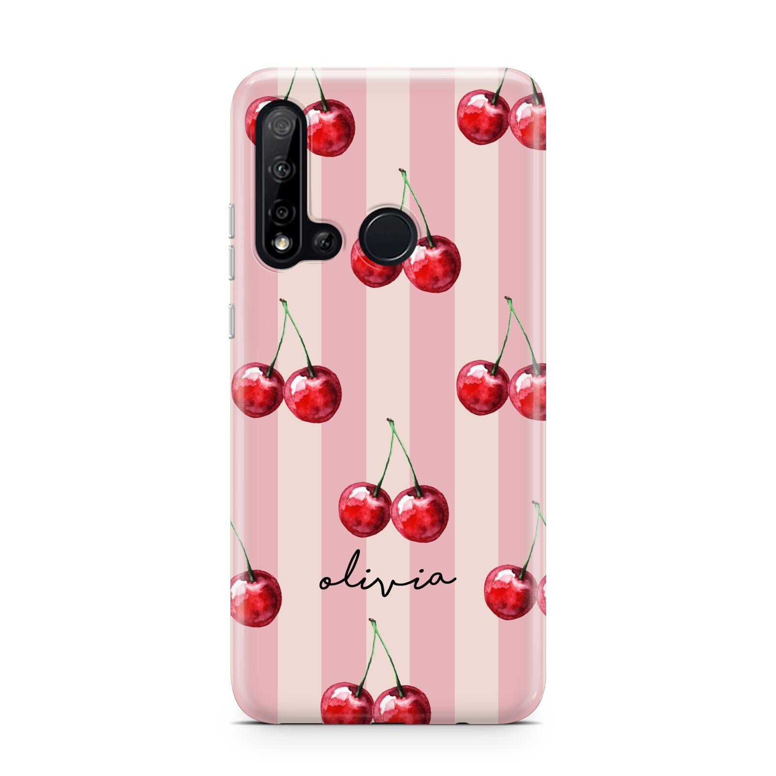 Pink Stripes with Cherries and Text Huawei P20 Lite 5G Phone Case