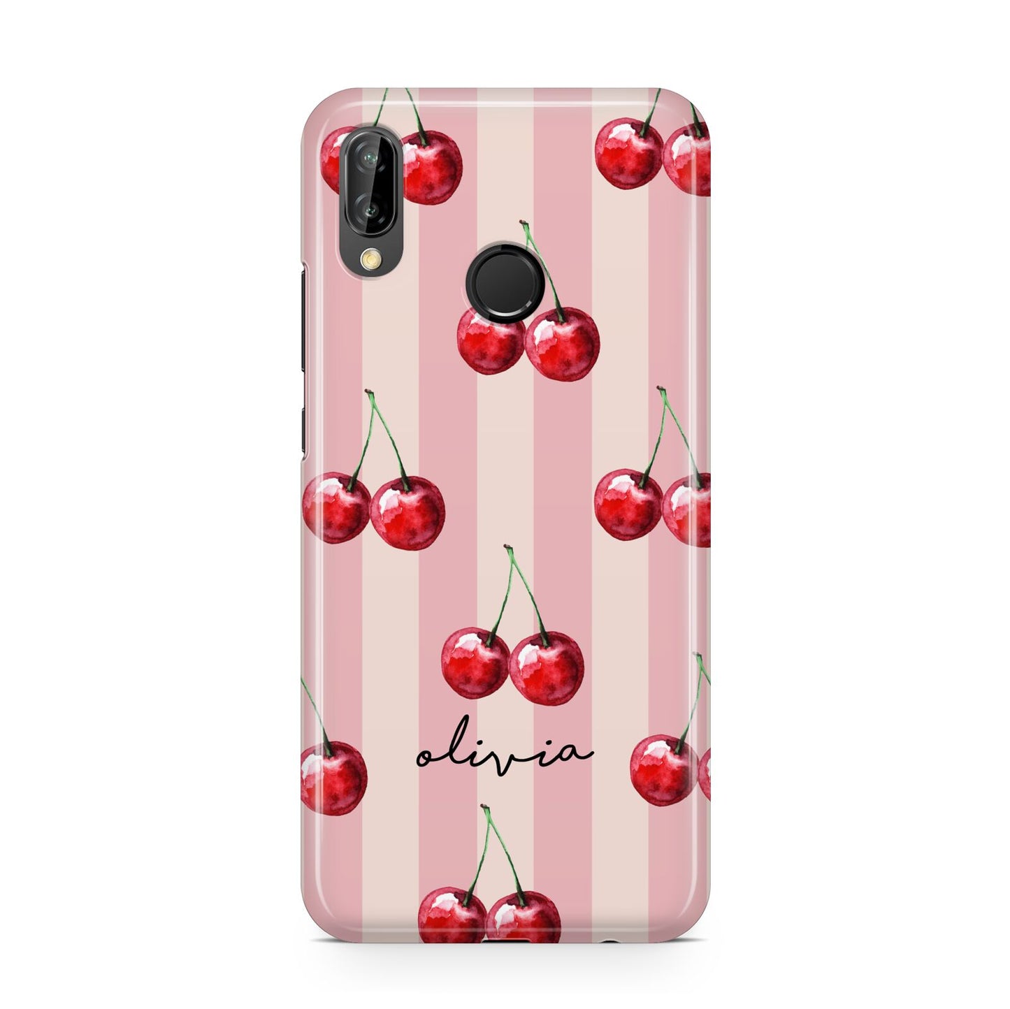 Pink Stripes with Cherries and Text Huawei P20 Lite Phone Case