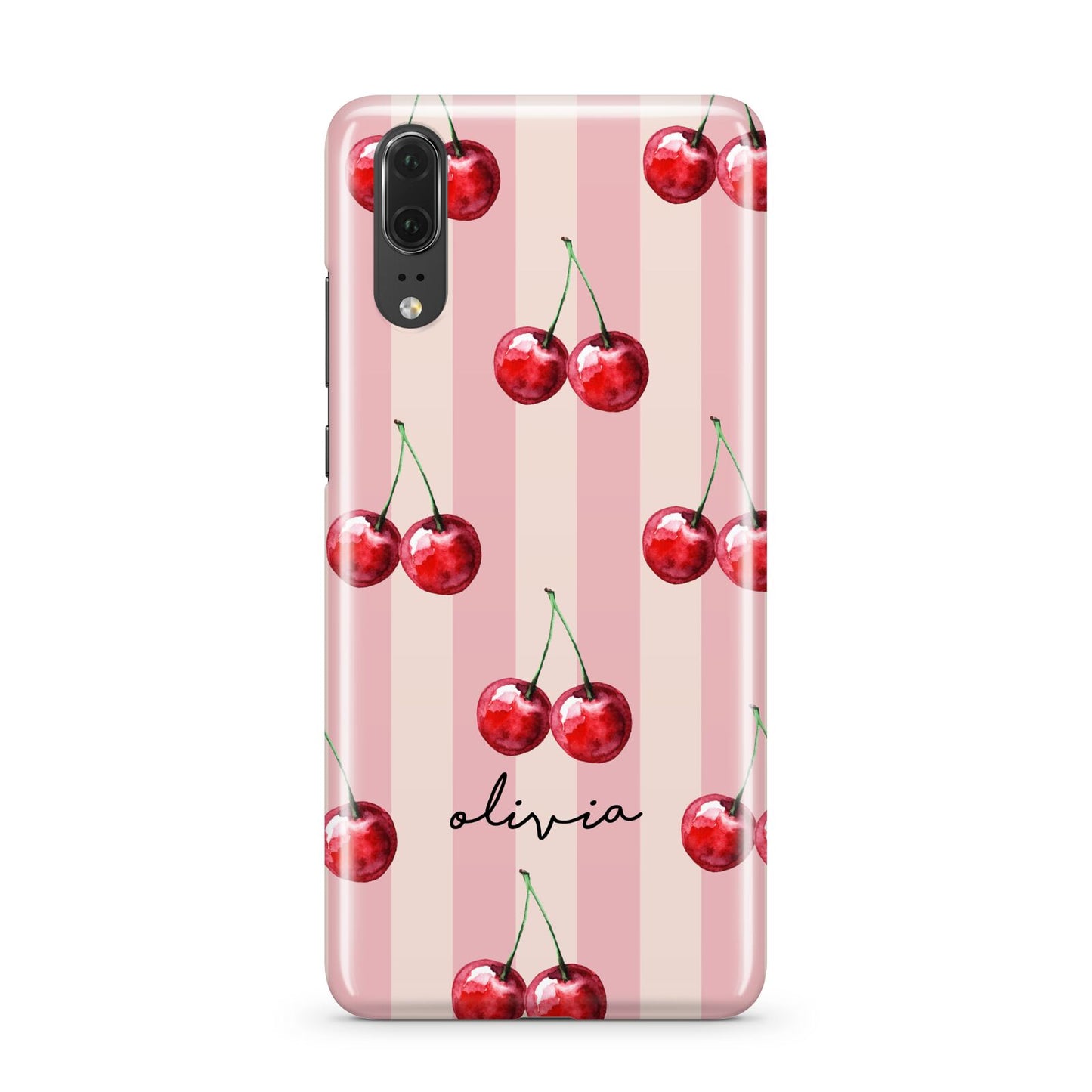 Pink Stripes with Cherries and Text Huawei P20 Phone Case