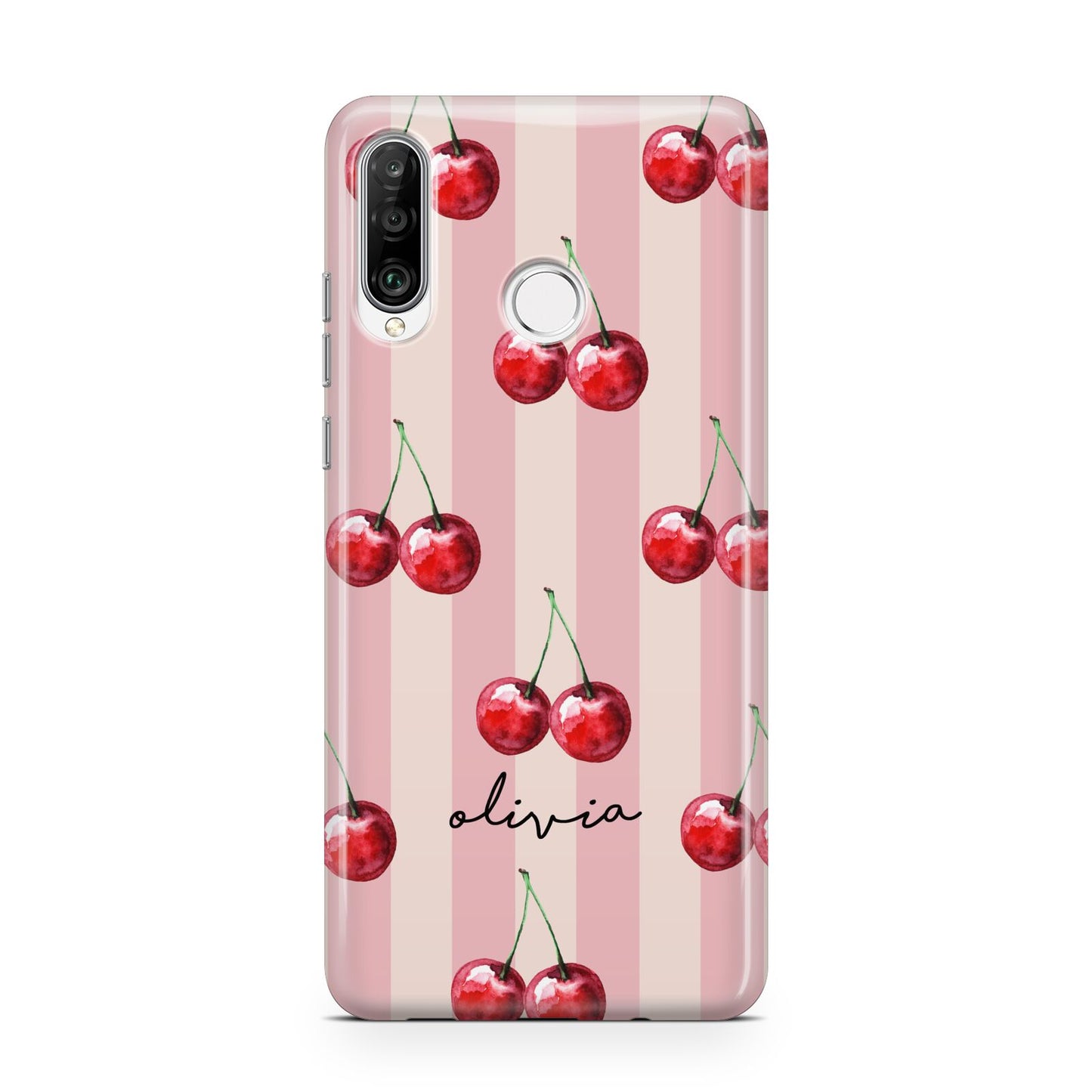 Pink Stripes with Cherries and Text Huawei P30 Lite Phone Case