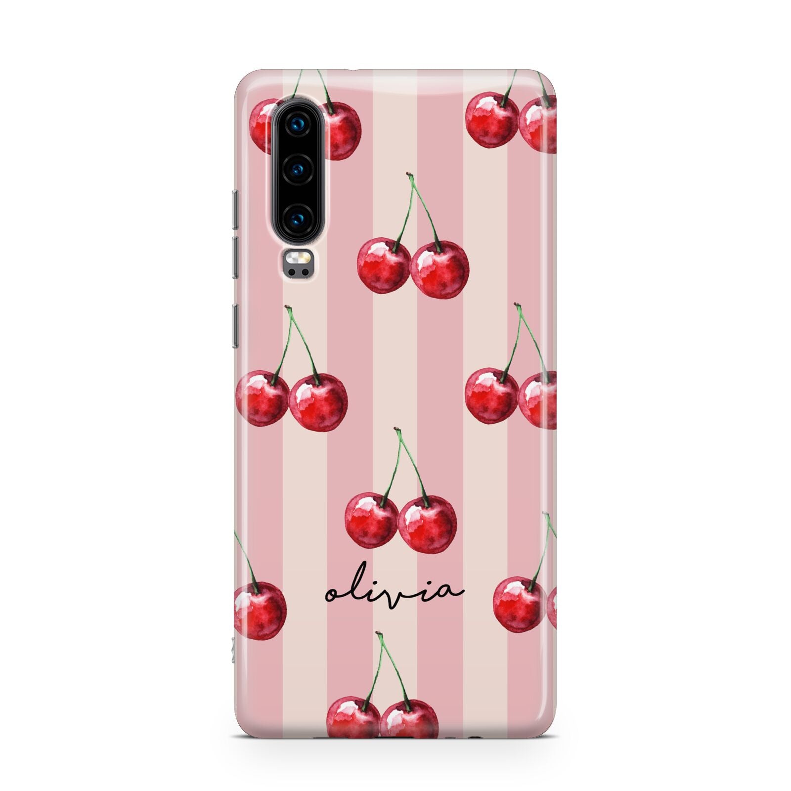 Pink Stripes with Cherries and Text Huawei P30 Phone Case