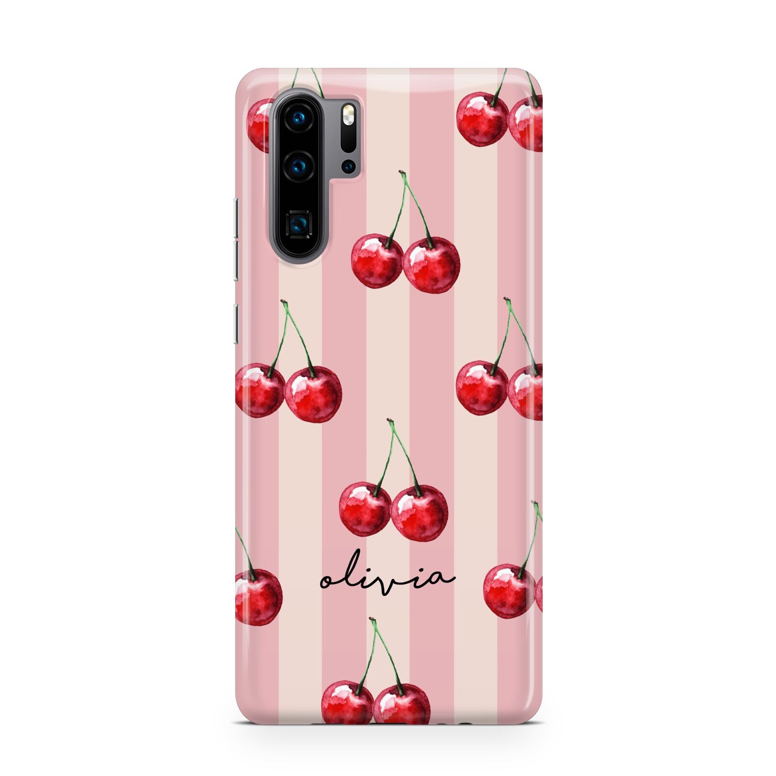 Pink Stripes with Cherries and Text Huawei P30 Pro Phone Case