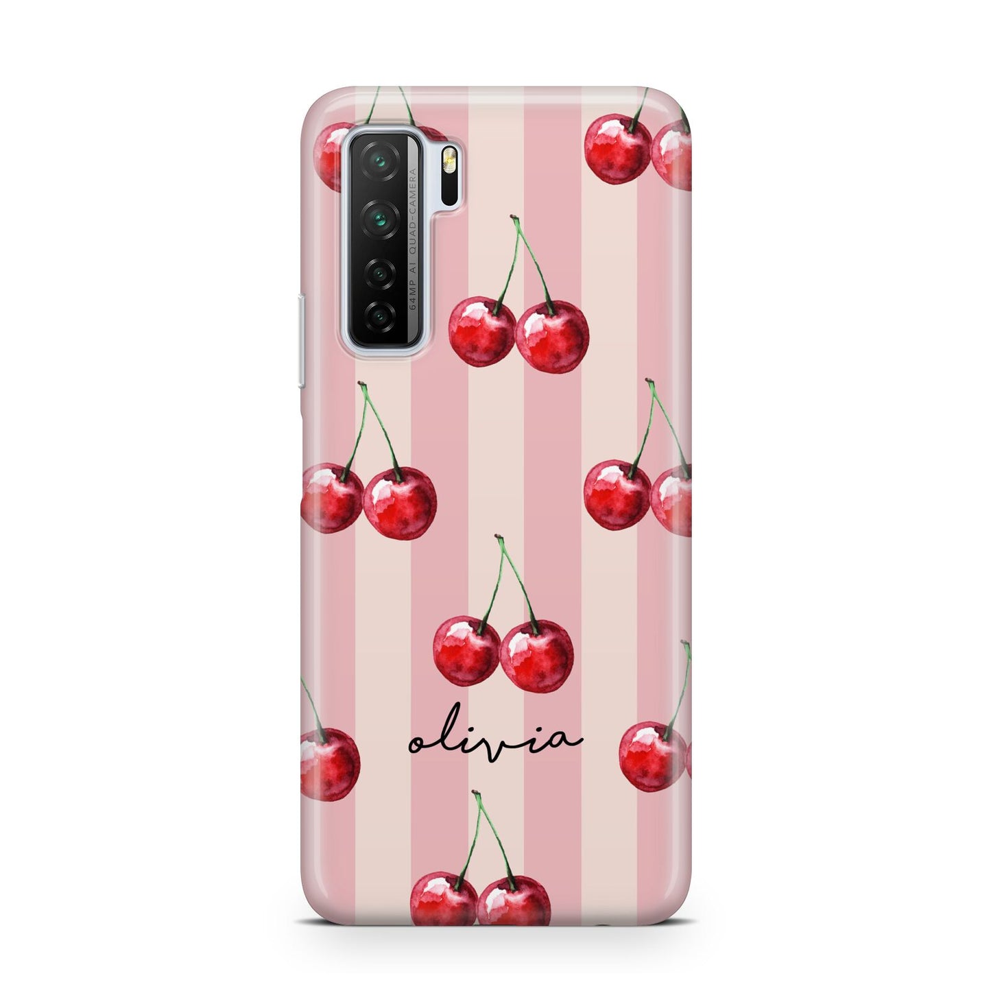 Pink Stripes with Cherries and Text Huawei P40 Lite 5G Phone Case