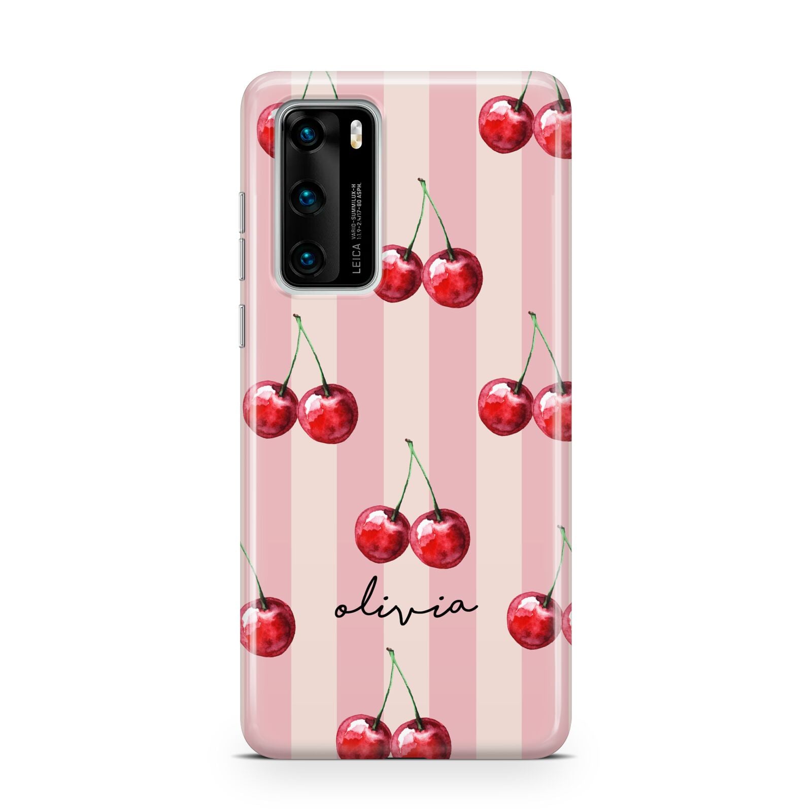 Pink Stripes with Cherries and Text Huawei P40 Phone Case