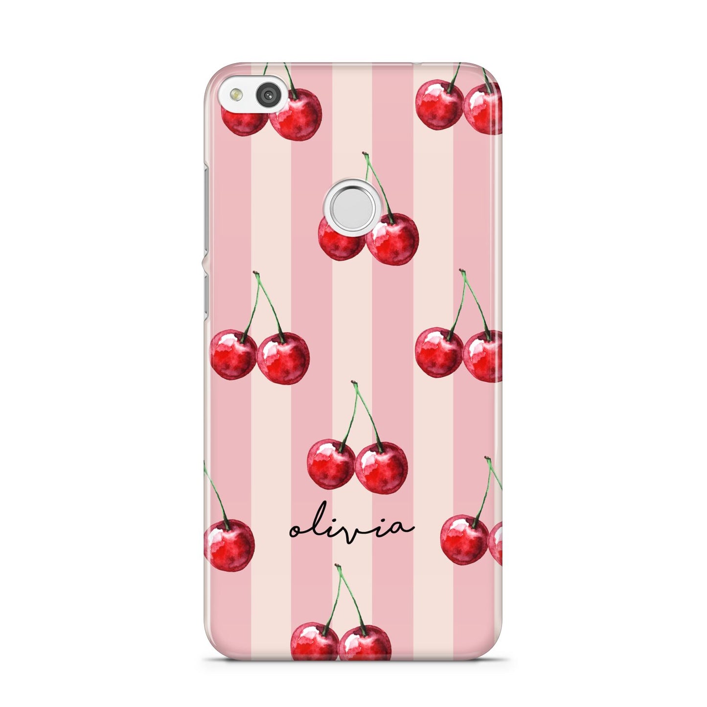 Pink Stripes with Cherries and Text Huawei P8 Lite Case