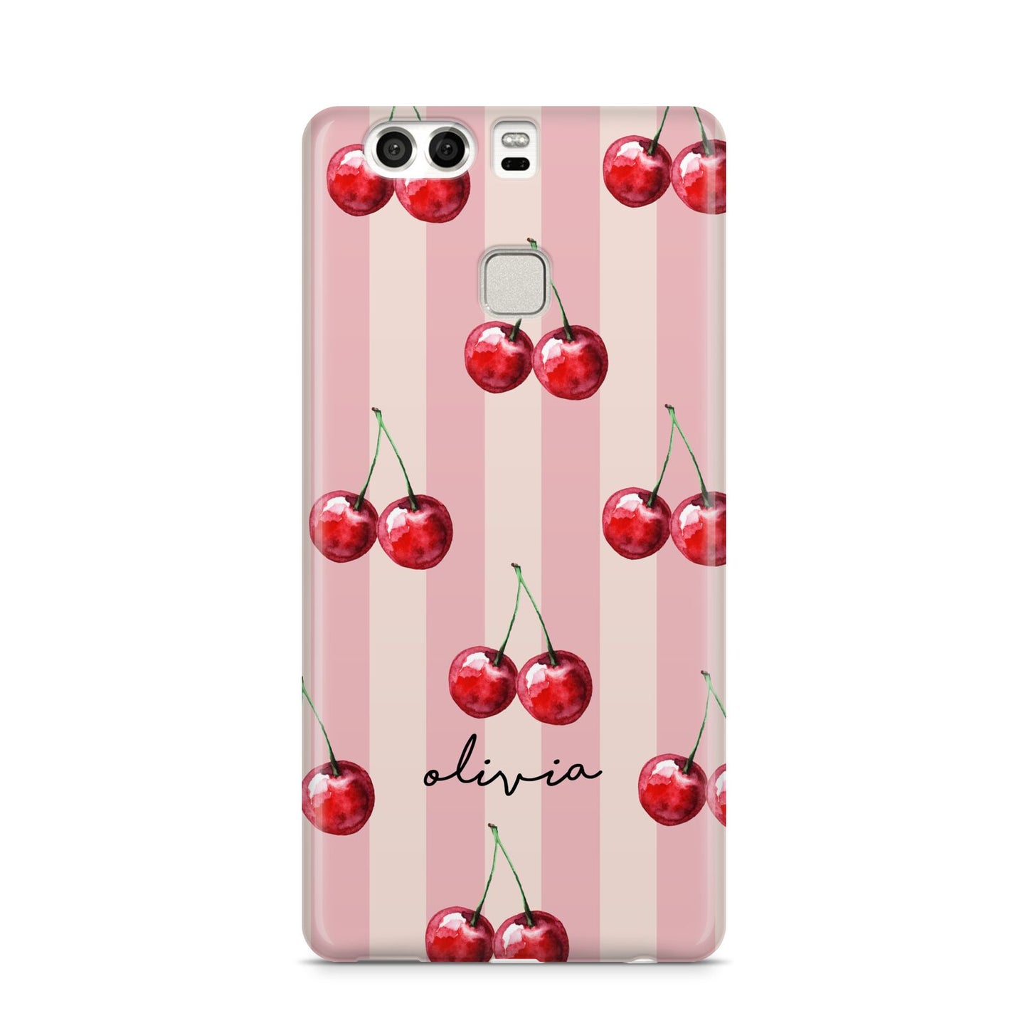 Pink Stripes with Cherries and Text Huawei P9 Case