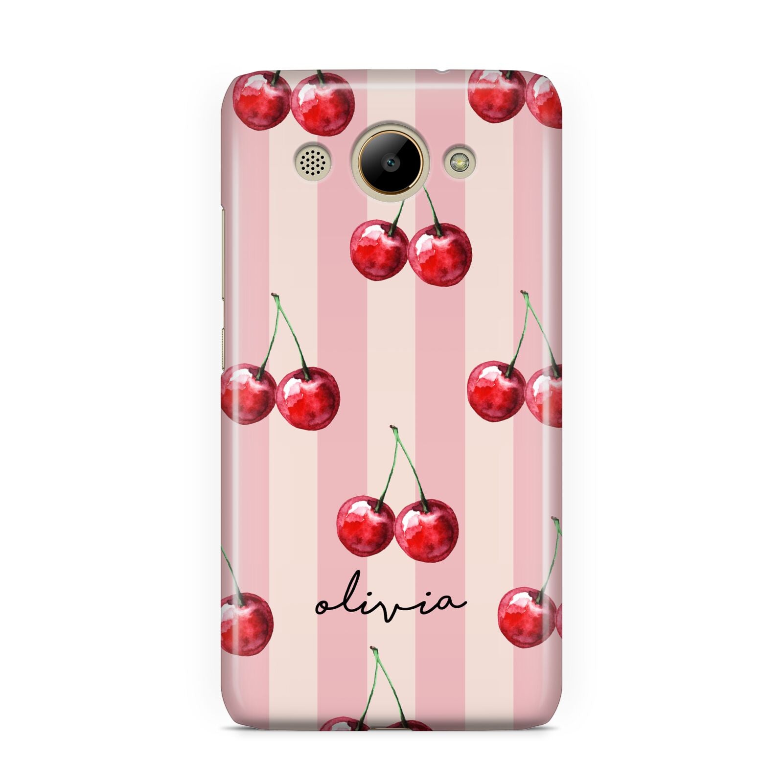 Pink Stripes with Cherries and Text Huawei Y3 2017