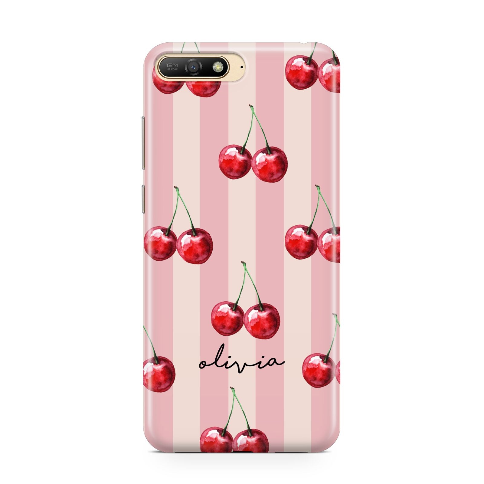 Pink Stripes with Cherries and Text Huawei Y6 2018