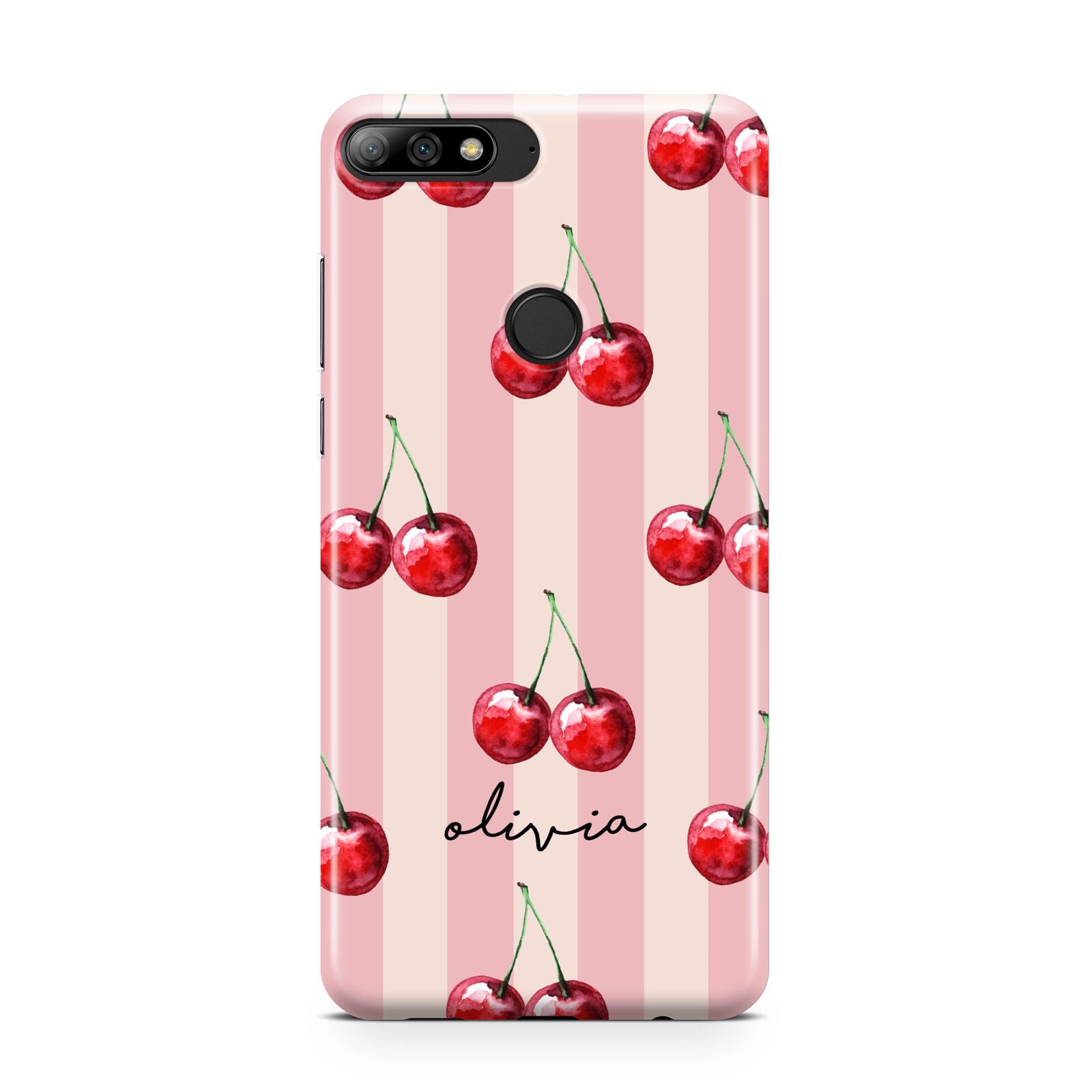 Pink Stripes with Cherries and Text Huawei Y7 2018