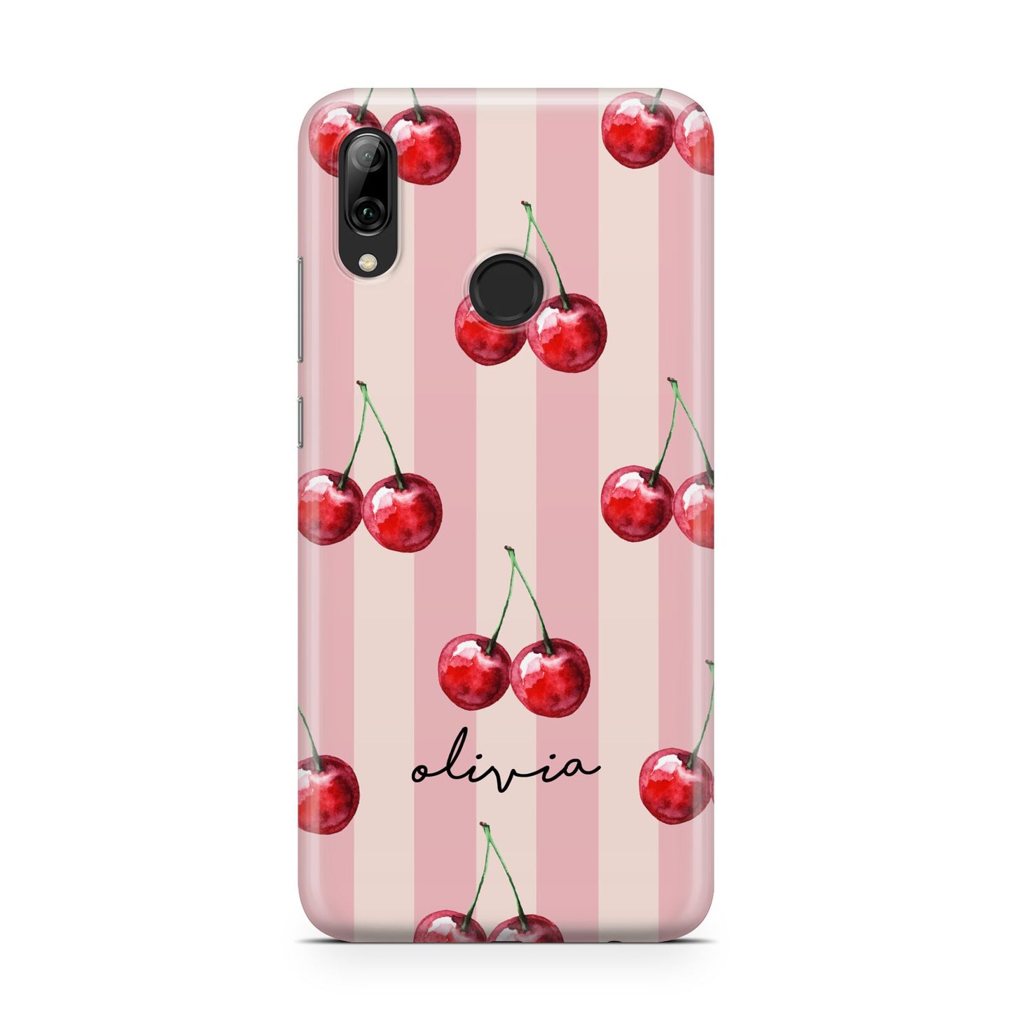 Pink Stripes with Cherries and Text Huawei Y7 2019