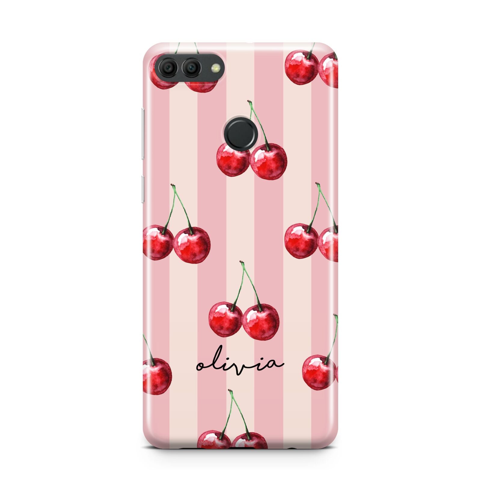 Pink Stripes with Cherries and Text Huawei Y9 2018