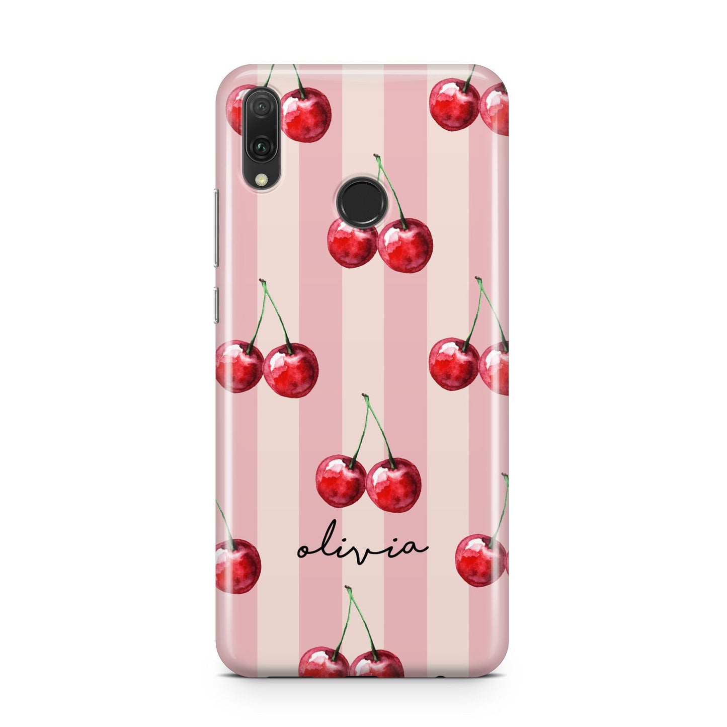 Pink Stripes with Cherries and Text Huawei Y9 2019