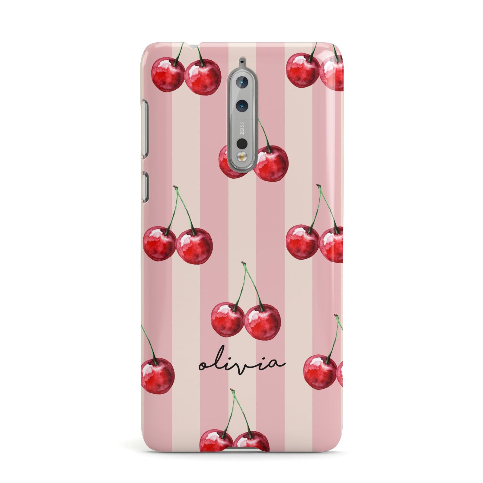 Pink Stripes with Cherries and Text Nokia Case