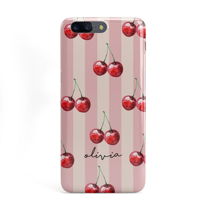 Pink Stripes with Cherries and Text OnePlus Case