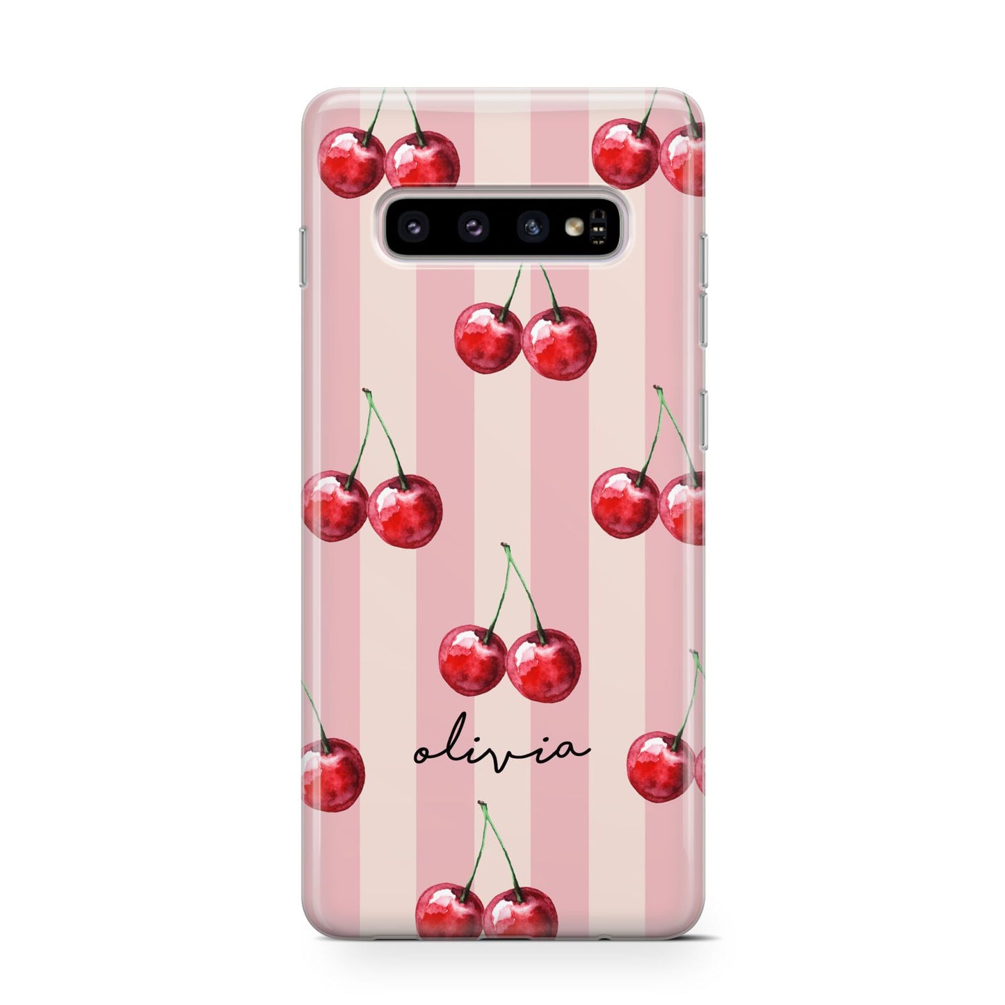 Pink Stripes with Cherries and Text Protective Samsung Galaxy Case