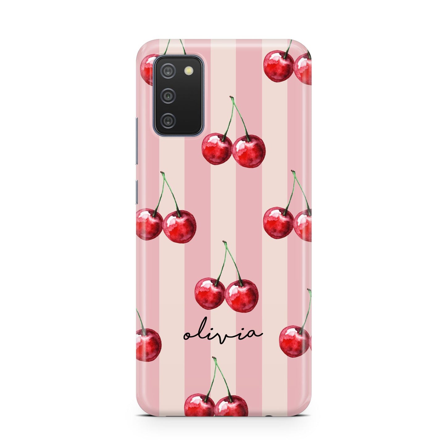 Pink Stripes with Cherries and Text Samsung A02s Case